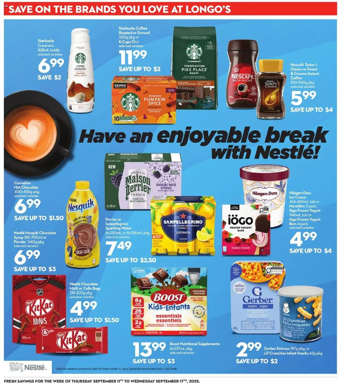 Longo's flyer valid from 11.09.2025 | Page: 16 | Products: Ice cream, Yogurt, Coffee, Chocolate