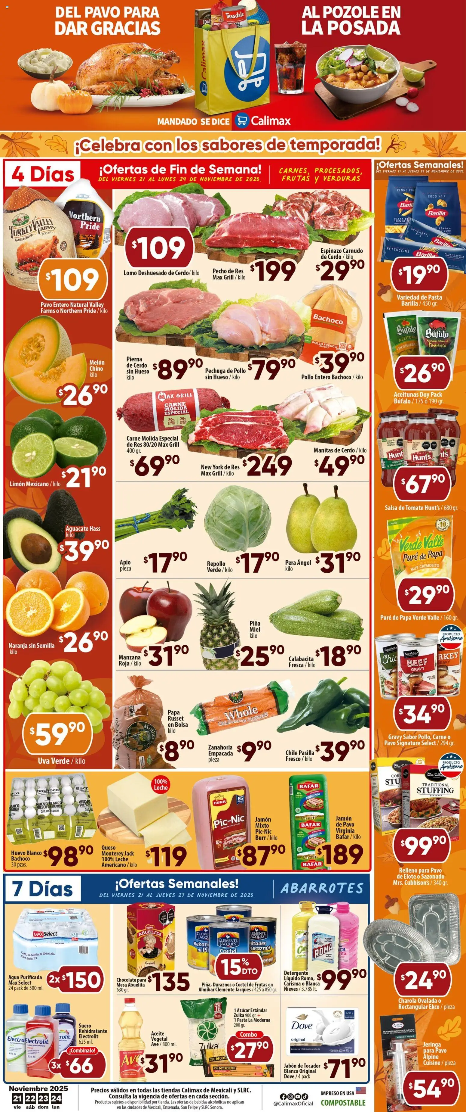 Nuevas ofertas de Calimax válidas en toda la República Mexicana desde el 21.11.2025. ¡Encuentra las mejores ofertas en Calimax folleto Mexicali y SLRC! | Página: 1 | Productos: Papa, Azúcar, Apio, Pasta