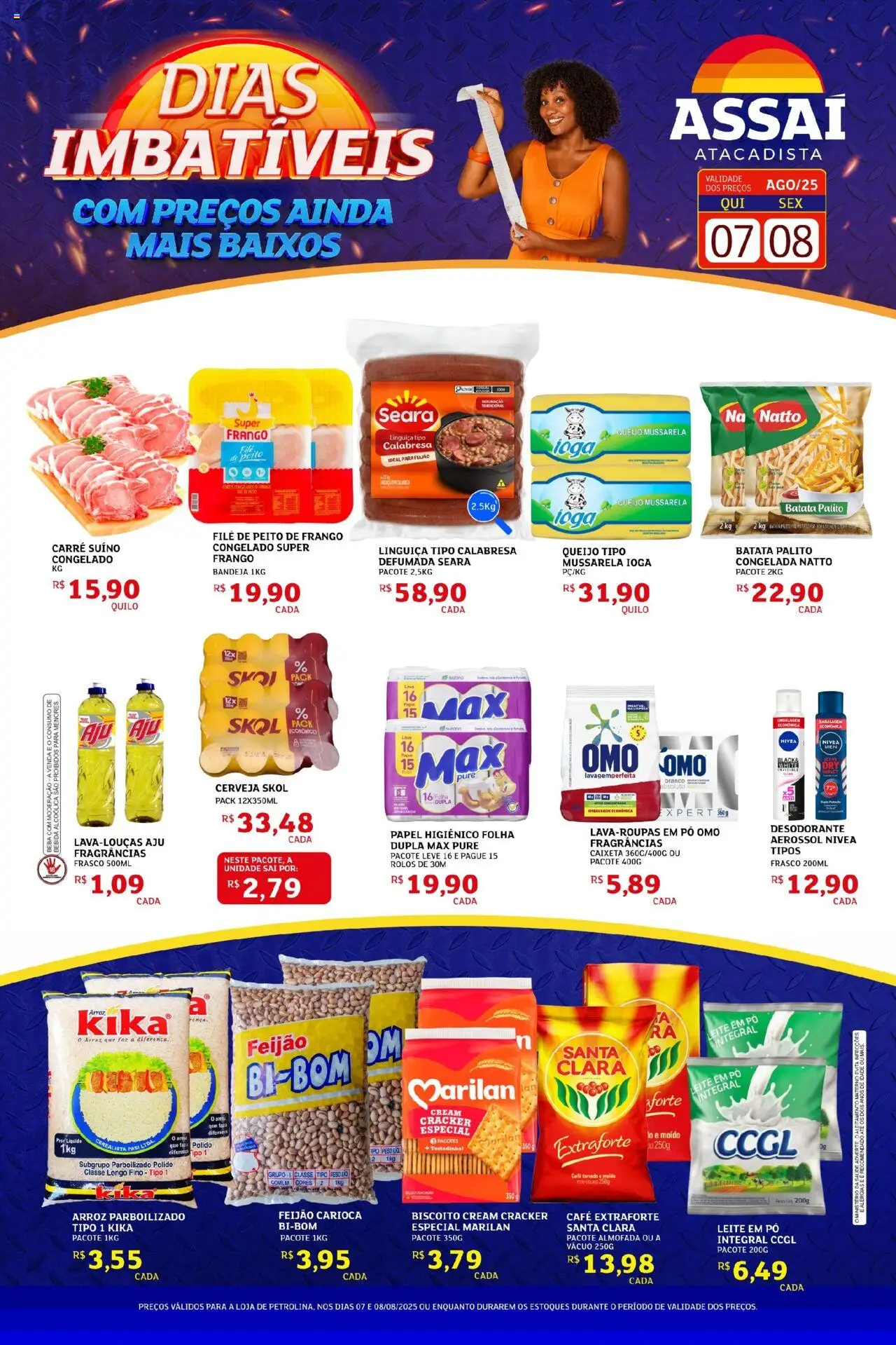 Assaí Atacadista Folheto - válido de 07.08.2025 | Página: 1 | Produtos: Almofada, Linguiça, Café, Mussarela