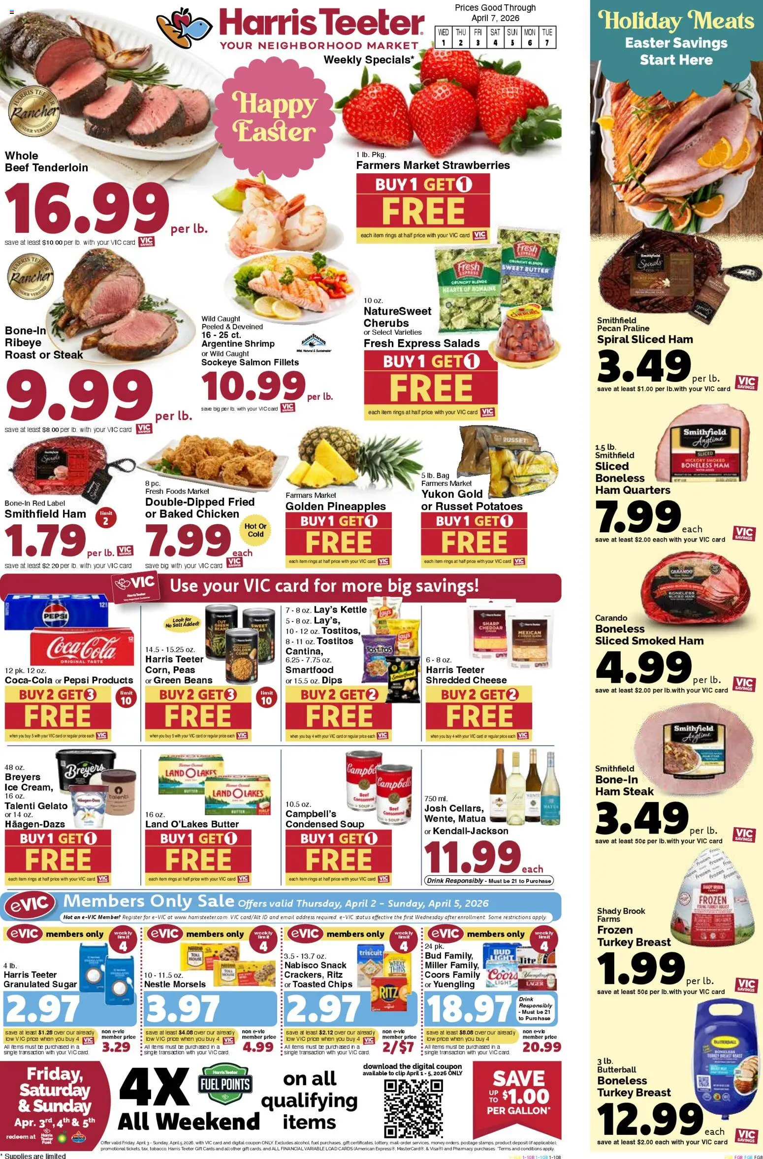 Harris Teeter Weekly Ad - SC - valid from 01.04.2026 | Page: 1 | Products: Butter, Ham, Potatoes, Bag