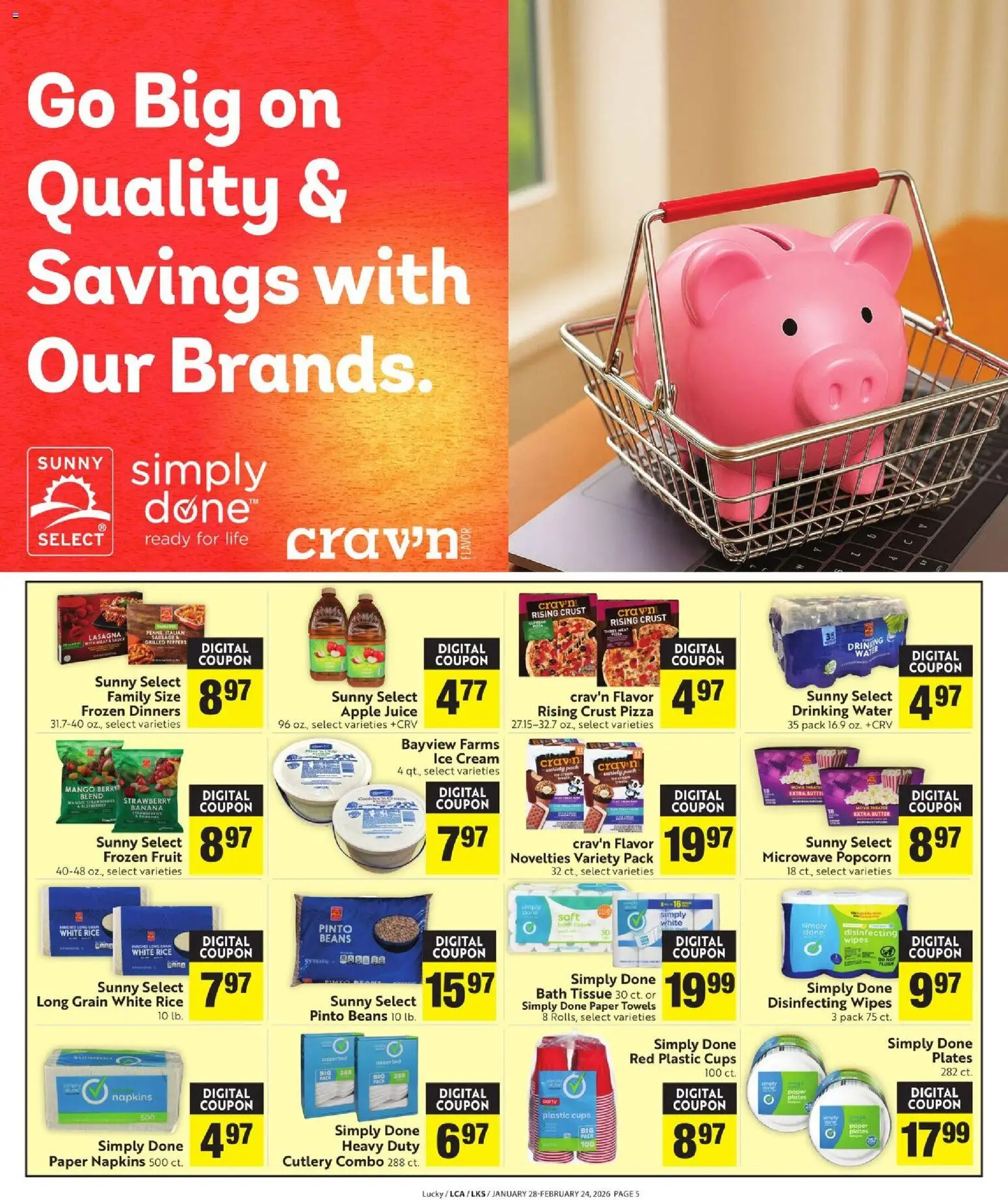 Lucky Supermarkets More Deals Across the Store - valid from 28.01.2026 | Page: 5 | Products: Butter, Pizza, Microwave, Juice
