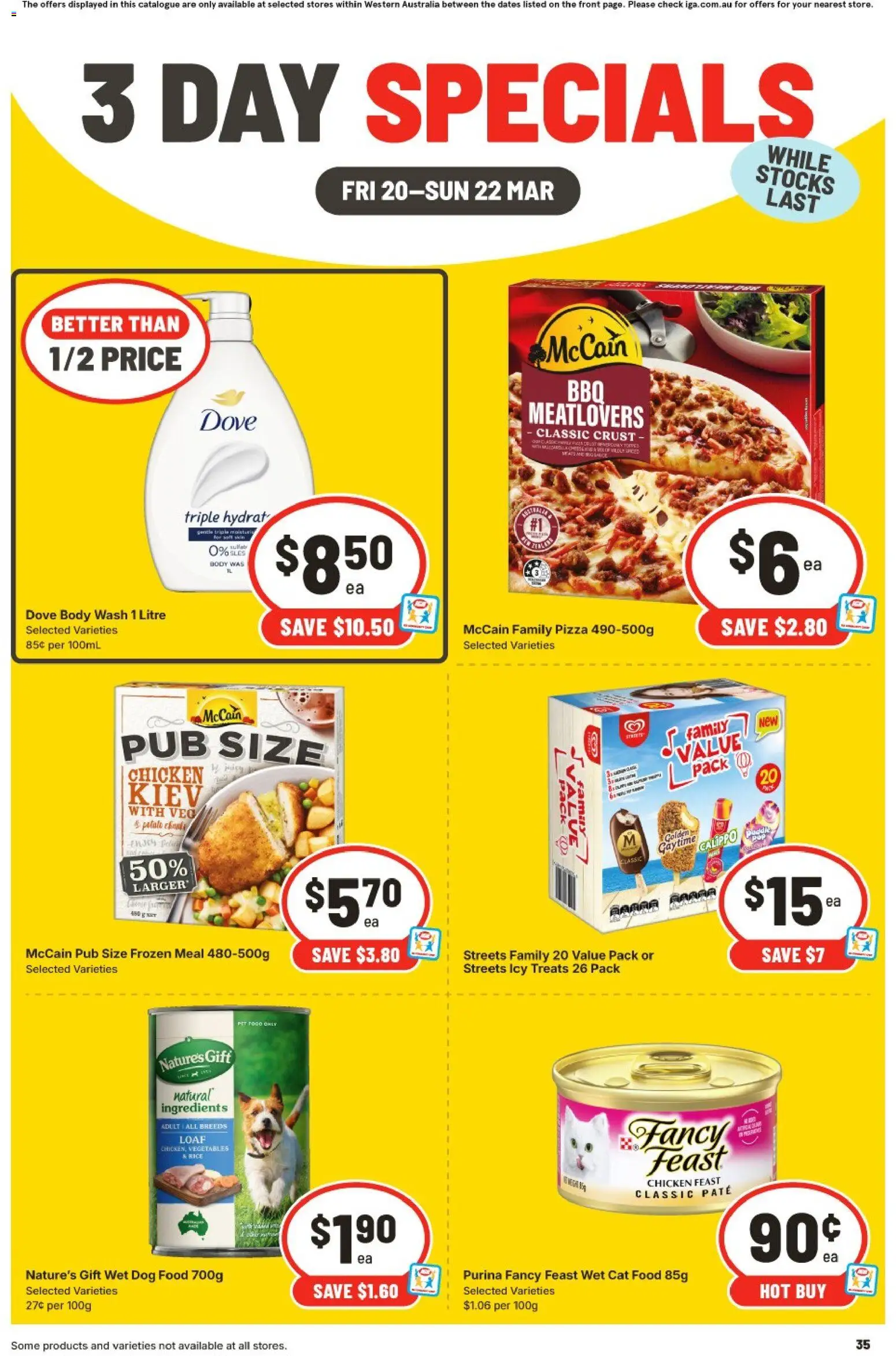 IGA catalogue - valid from 20.03.2026 | Page: 3 | Products: Pizza, Rice, Dog food, Vegetables