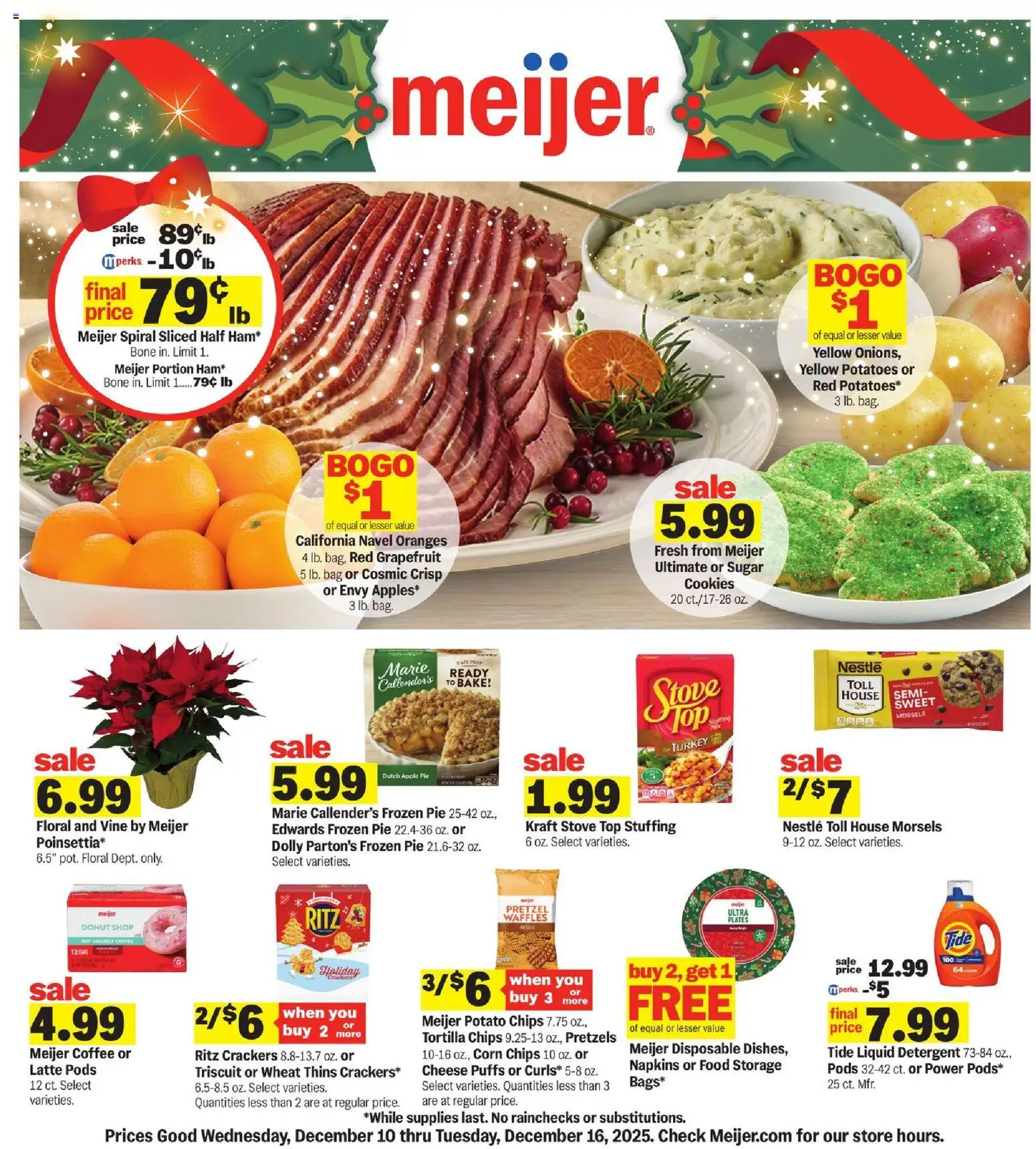 Meijer Weekly Ad - valid from 10.12.2025 | Page: 1 | Products: Corn, Coffee, Cookies, Sugar