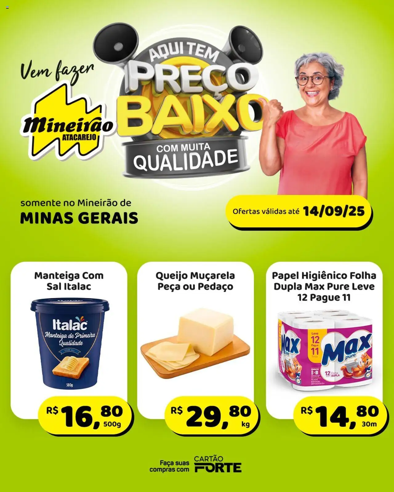 Mineirão Atacarejo Folheto - válido de 08.09.2025 | Página: 2 | Produtos: Queijo, Faca, Muçarela, Papel higiênico