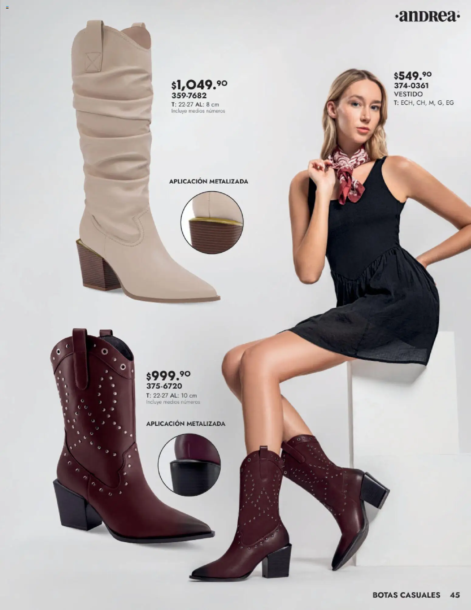 Nuevas ofertas de Andrea válidas en toda la República Mexicana desde el 24.08.2025. ¡Encuentra las mejores ofertas en Andrea - Catálogo Calzado Dama! | Página: 45 | Productos: Botas, Vestido
