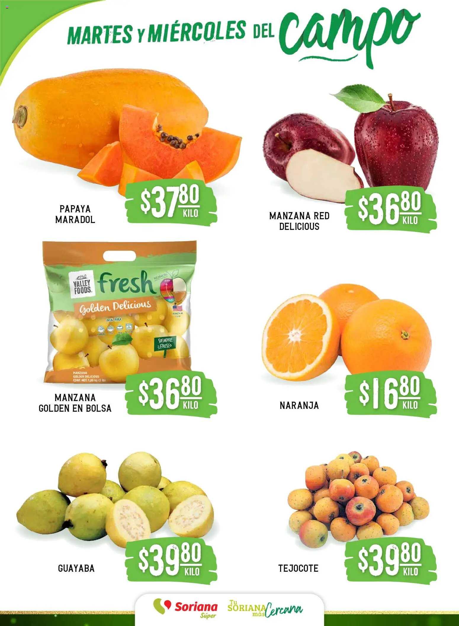 Nuevas ofertas de Soriana válidas en toda la República Mexicana desde el 16.12.2025. ¡Encuentra las mejores ofertas en Soriana - Martes y Miércoles del Campo Súper: Tamaulipas (excepto Cd. Victoria y Tampico)! | Página: 2 | Productos: Bolsa, Manzana
