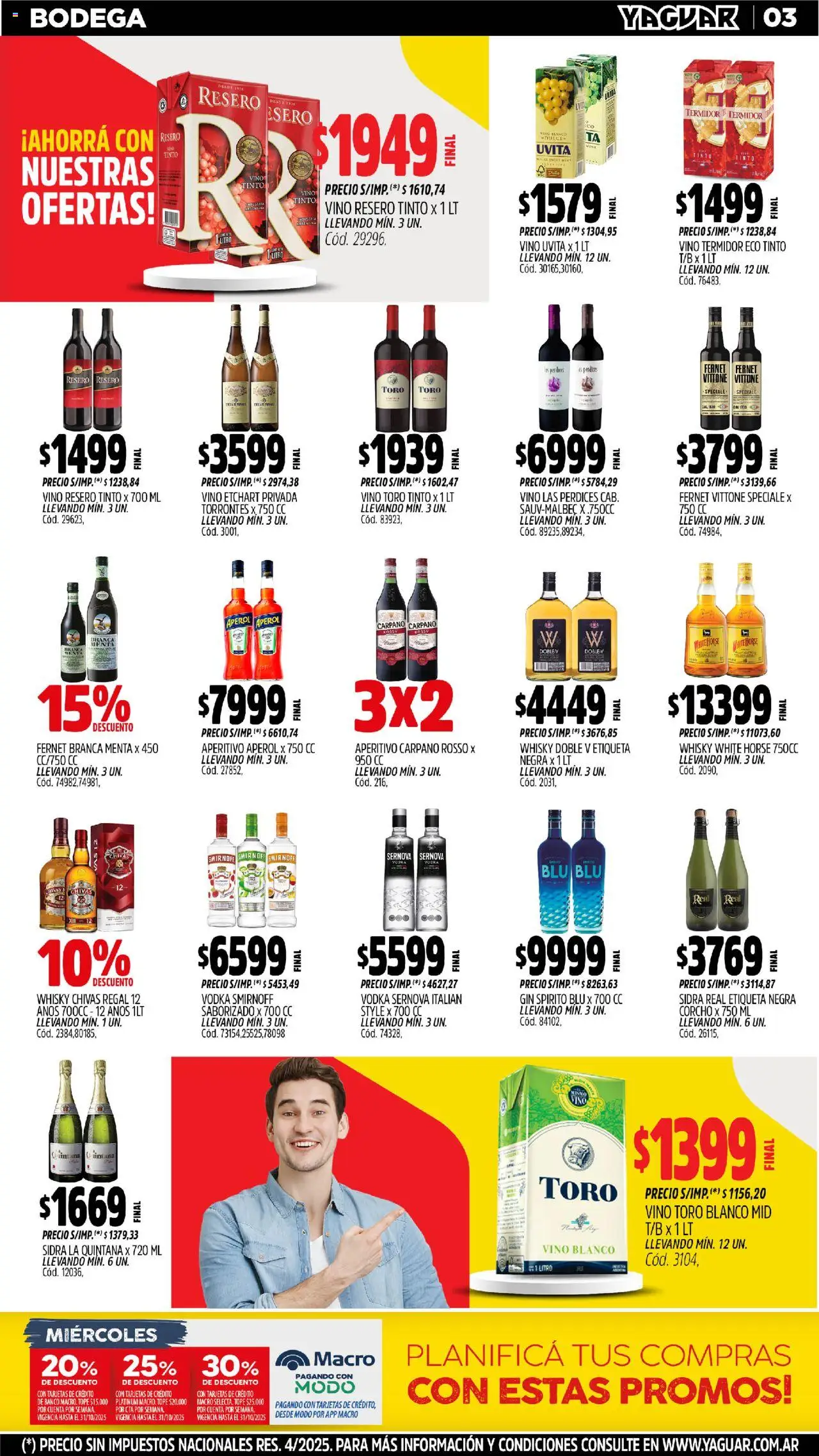 Yaguar - José C. Paz │ válido desde el 20.10.2025 | Página: 3 | Productos: Vodka, Whisky, Banco, Fernet