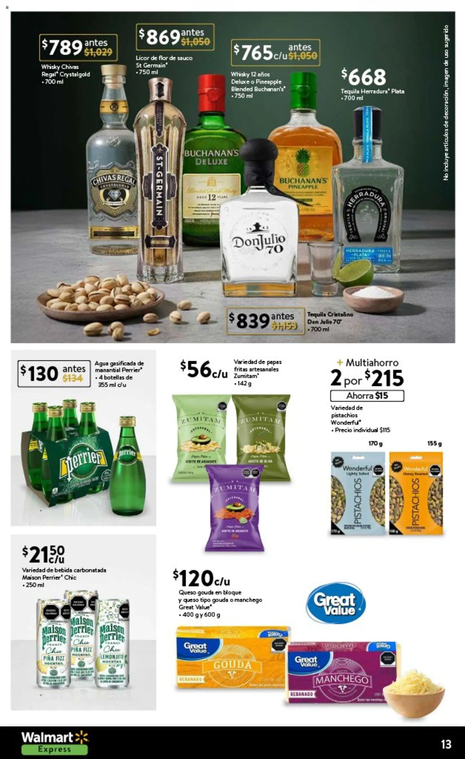 Nuevas ofertas de Walmart Express válidas en toda la República Mexicana desde el 01.12.2025. ¡Encuentra las mejores ofertas en Walmart Express folleto El lujo de compartir! | Página: 13 | Productos: Queso, Piña, Tequila, Whisky