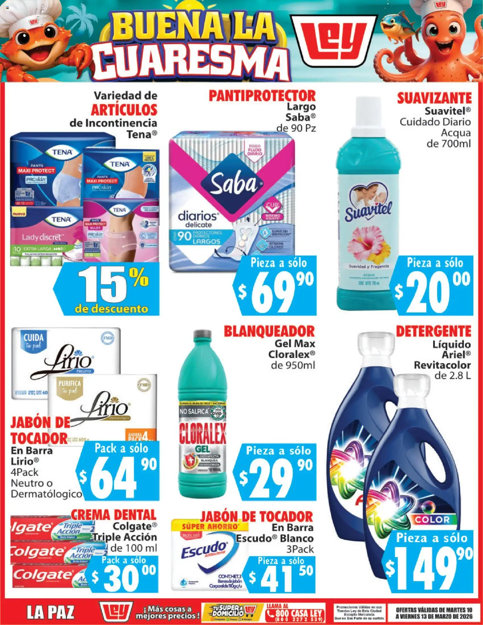 Nuevas ofertas de Casa Ley válidas en toda la República Mexicana desde el 10.03.2026. ¡Encuentra las mejores ofertas en Casa Ley folleto Buena la Cuaresma! | Página: 11 | Productos: Detergente, Crema, Barra, Fragancia