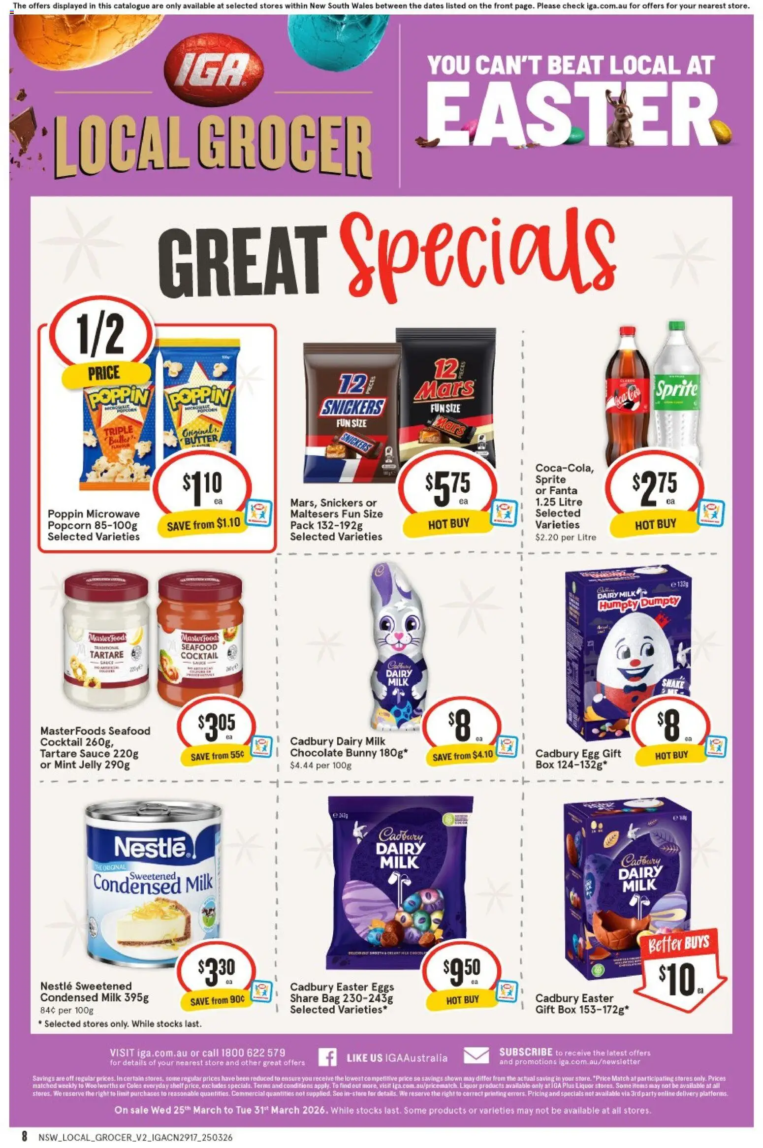 IGA catalogue - valid from 25.03.2026 | Page: 8 | Products: Milk, Eggs, Sauce, Microwave