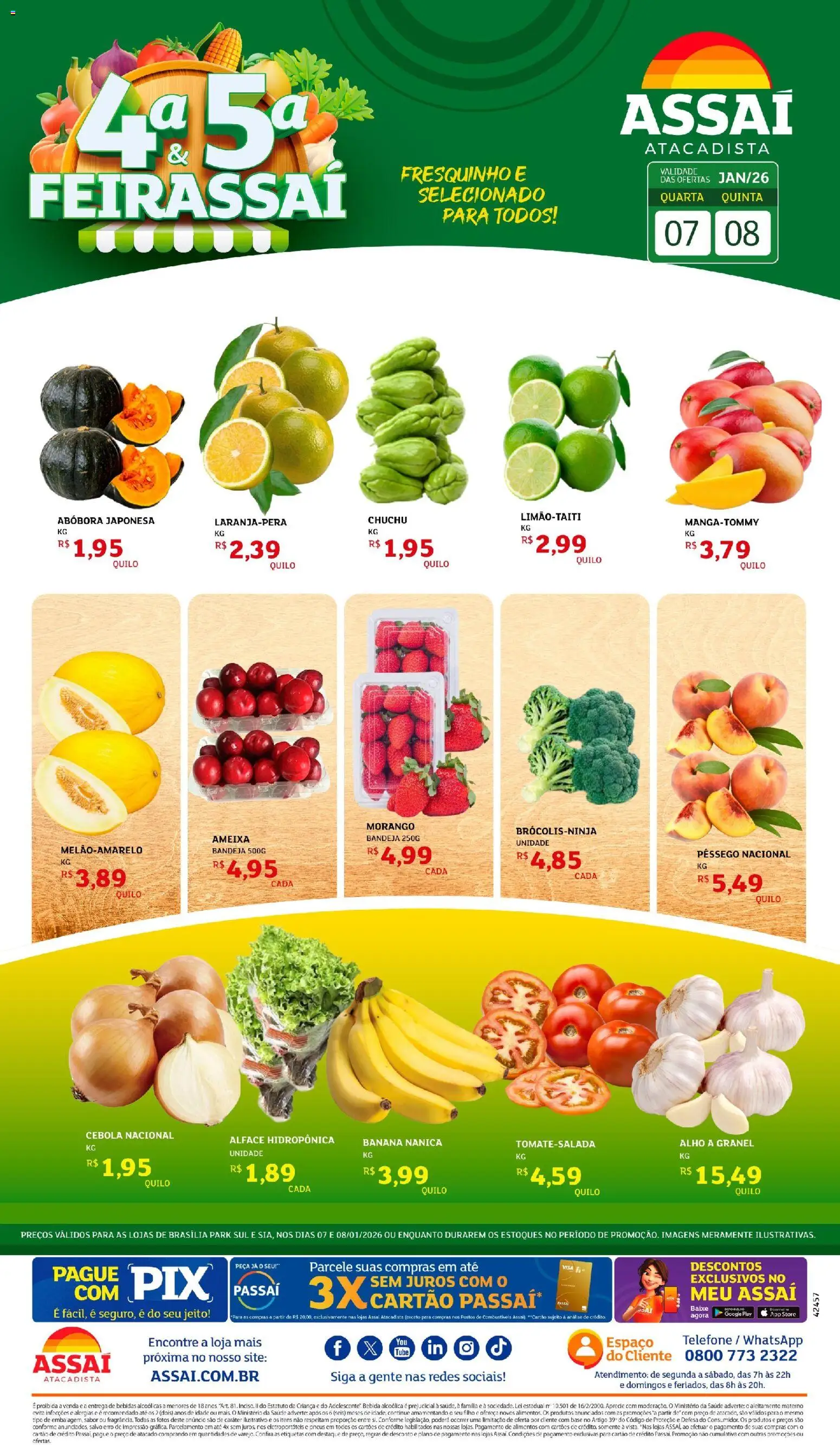 Assaí Atacadista Folheto - válido de 07.01.2026 | Página: 1 | Produtos: Chuchu, Abóbora, Cebola, Bebida