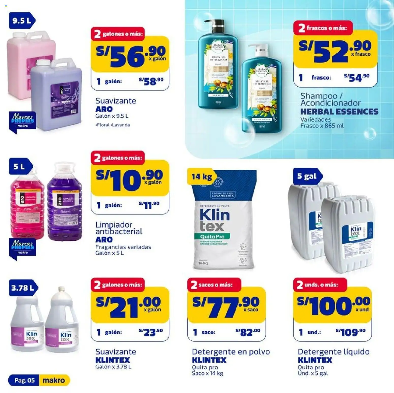 Catálogo Makro válido desde 15.01.2026 | Página: 5 | Productos: Shampoo, Acondicionador, Detergente, Saco