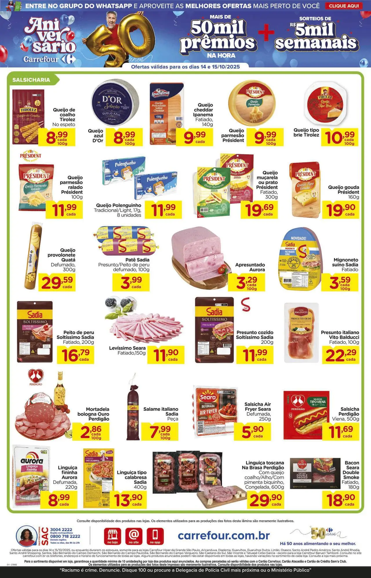 Carrefour Folheto - válido de 14.10.2025 | Página: 3 | Produtos: Cheddar, Brie, Queijo parmesão, Mussarela