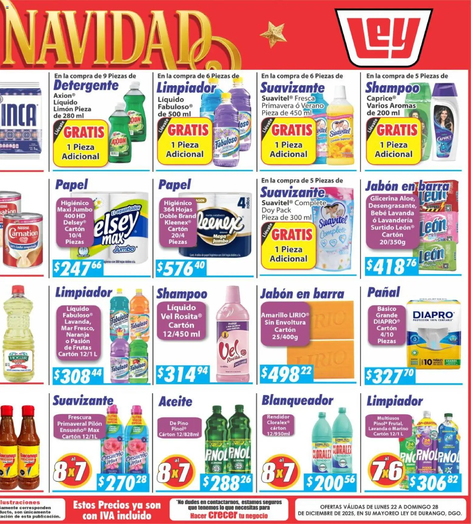 Nuevas ofertas de Casa Ley válidas en toda la República Mexicana desde el 22.12.2025. ¡Encuentra las mejores ofertas en Casa Ley folleto Durango! | Página: 6 | Productos: Detergente, Suavizante, Limpiador, Jabón