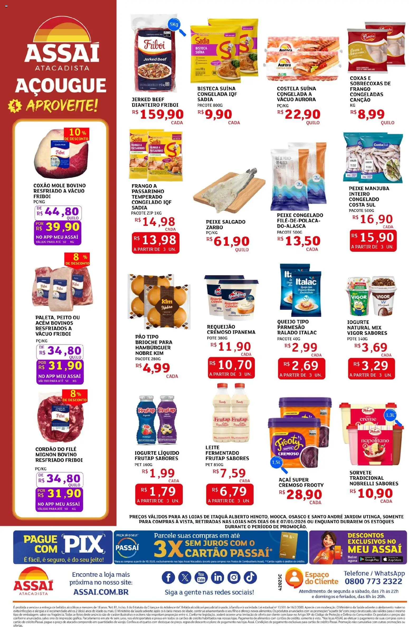Assaí Atacadista Folheto - válido de 06.01.2026 | Página: 2 | Produtos: Parmesão, Creme, Sorvete, Telefone