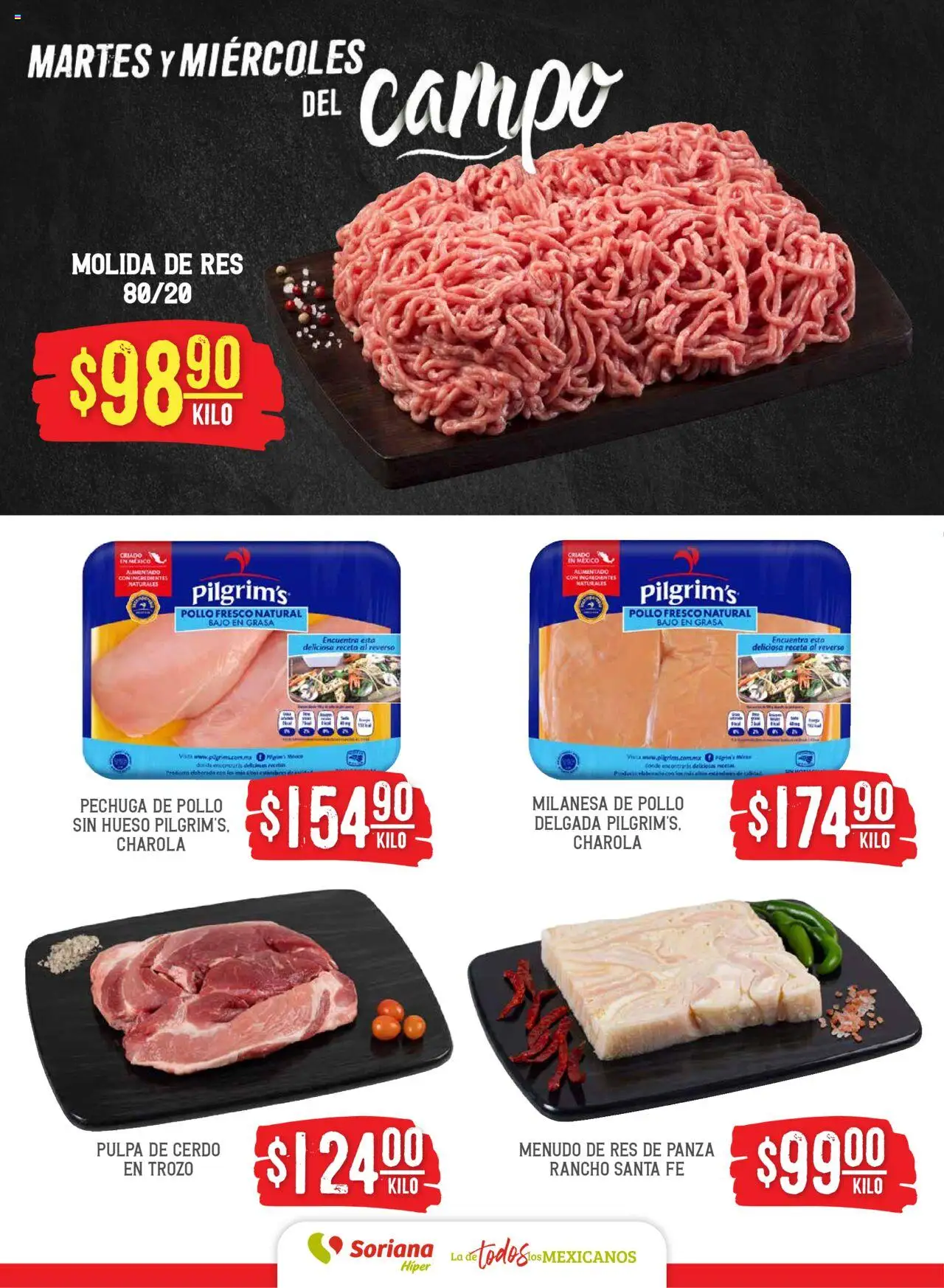 Nuevas ofertas de Soriana válidas en toda la República Mexicana desde el 05.08.2025. ¡Encuentra las mejores ofertas en Soriana - Martes y Miércoles del Campo Híper: Tamaulipas (excepto Cd. Victoria y Tampico)! | Página: 4 | Productos: Pollo, Milanesa, Cerdo, Res
