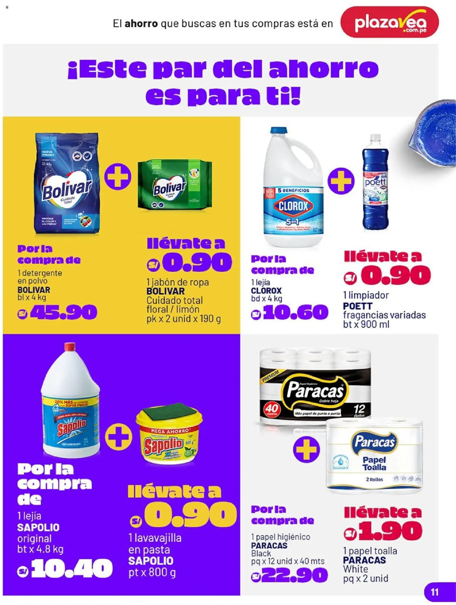 Catálogo Plaza Vea válido desde 20.04.2026 | Página: 11 | Productos: Jabón, Detergente, Pasta, Polvo