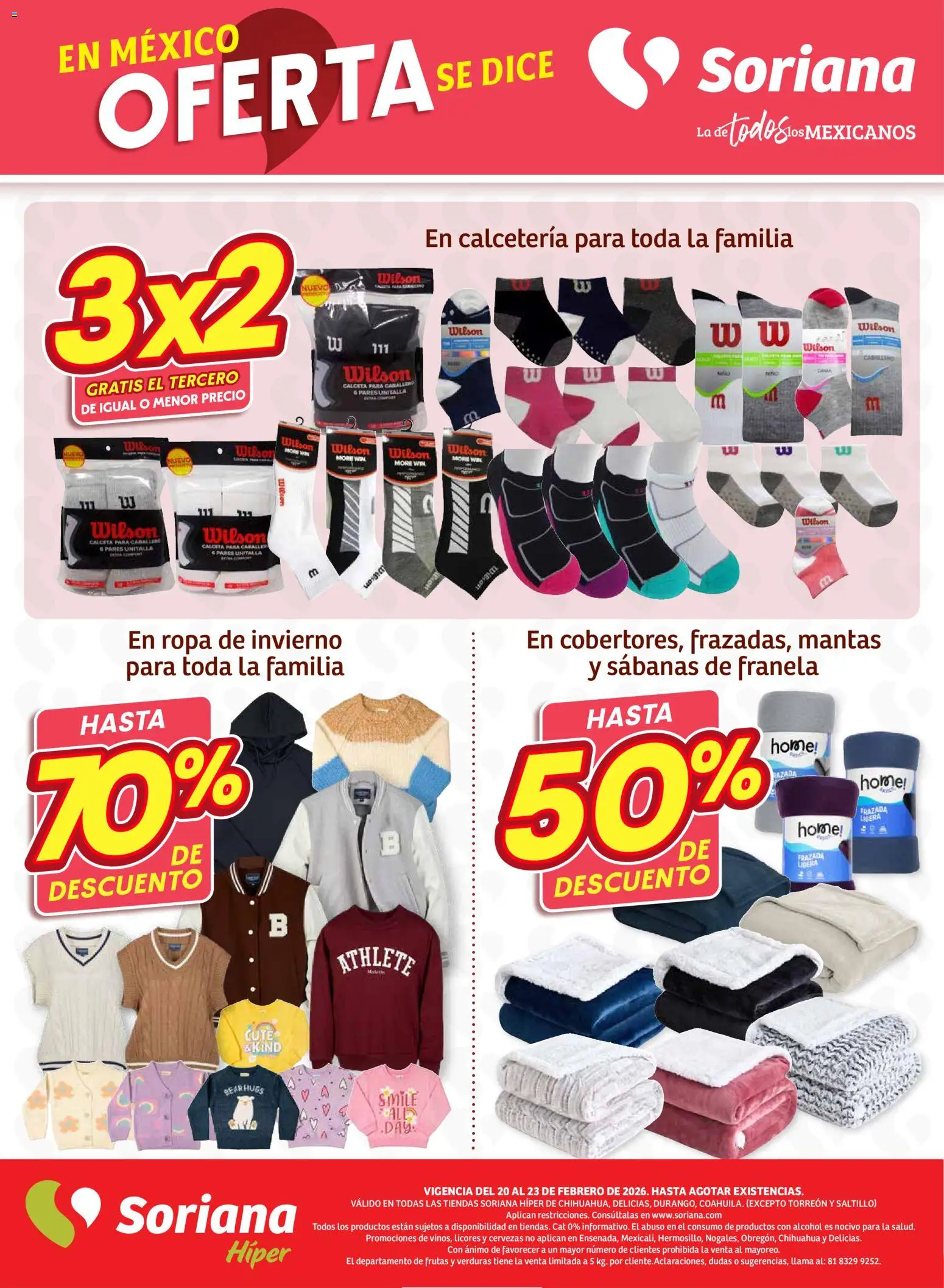 Nuevas ofertas de Soriana válidas en toda la República Mexicana desde el 19.02.2026. ¡Encuentra las mejores ofertas en Soriana - Fin de Semana Híper: Chih, Delicias, Dur y Coah (excepto Saltillo)! | Página: 14 | Productos: Ropa, Sabanas