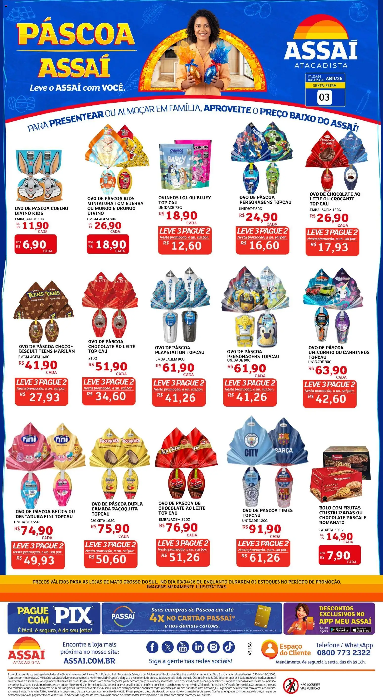 Assaí Atacadista Folheto - válido de 03.04.2026 | Página: 1 | Produtos: Leite, Baixo, Telefone, Playstation