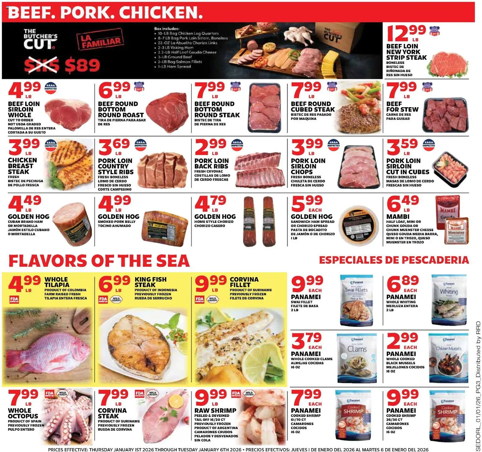 Sedano's Weekly Ad - valid from 01.01.2026 | Page: 3 | Products: Pork, Fish, Pasta, Bag