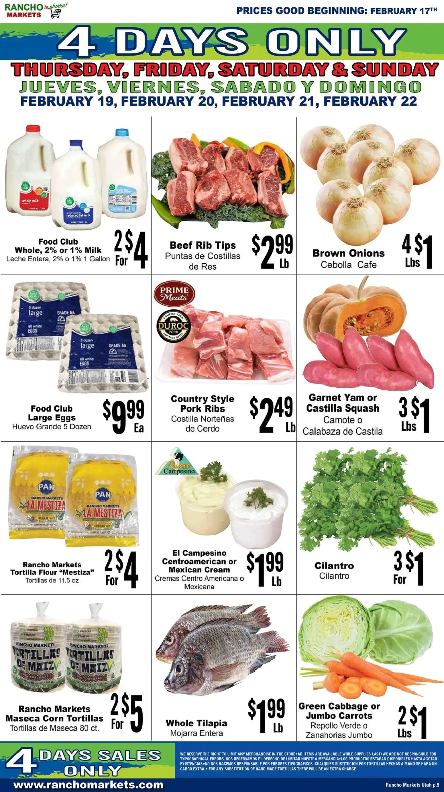 Rancho Markets Weekly Ad - valid from 17.02.2026 | Page: 5 | Products: Milk, Pork, Beef, Cream
