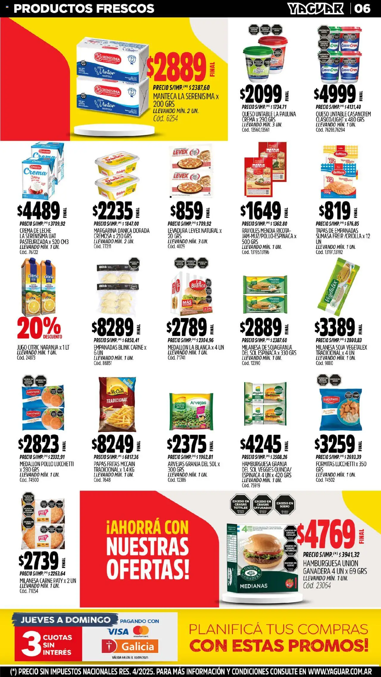Yaguar catálogo │ válido desde el 15.09.2025 | Página: 7 | Productos: Milanesa, Espinaca, Papas fritas, Crema