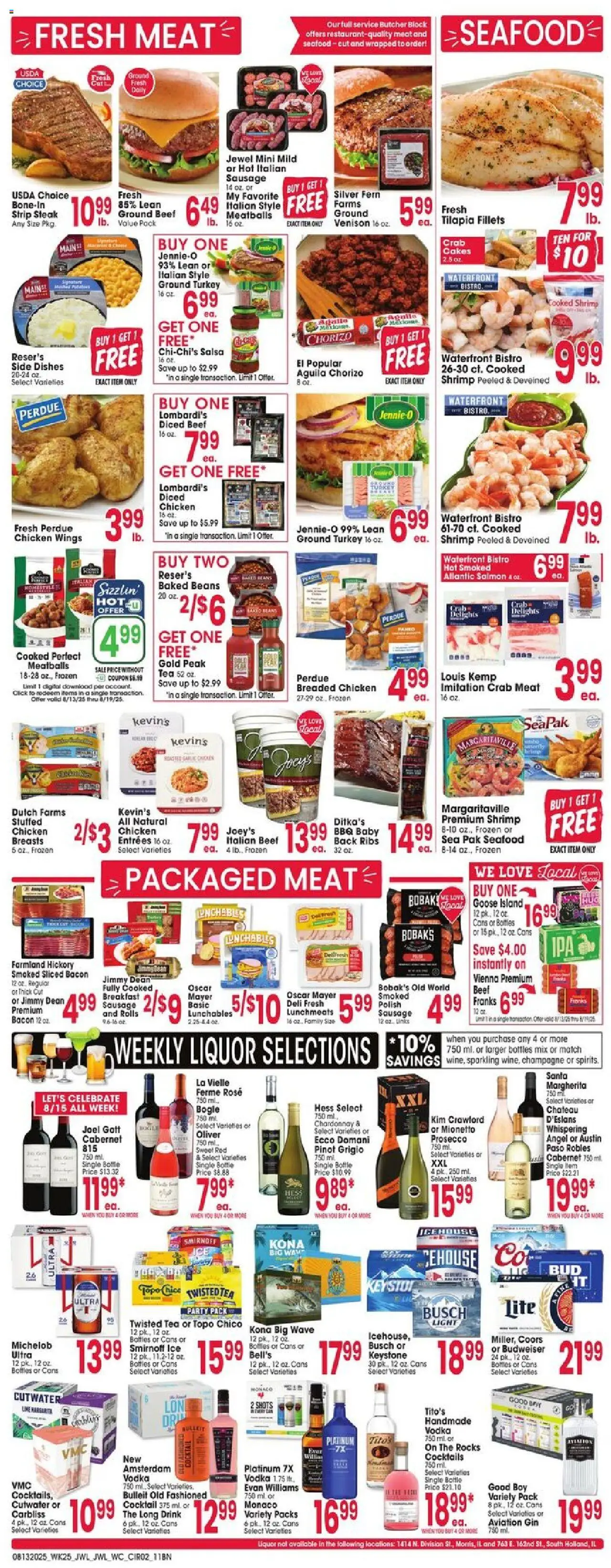 Jewel Osco Weekly Ad - valid from 13.08.2025 | Page: 5 | Products: Tea, Vodka, Seafood, Sausage