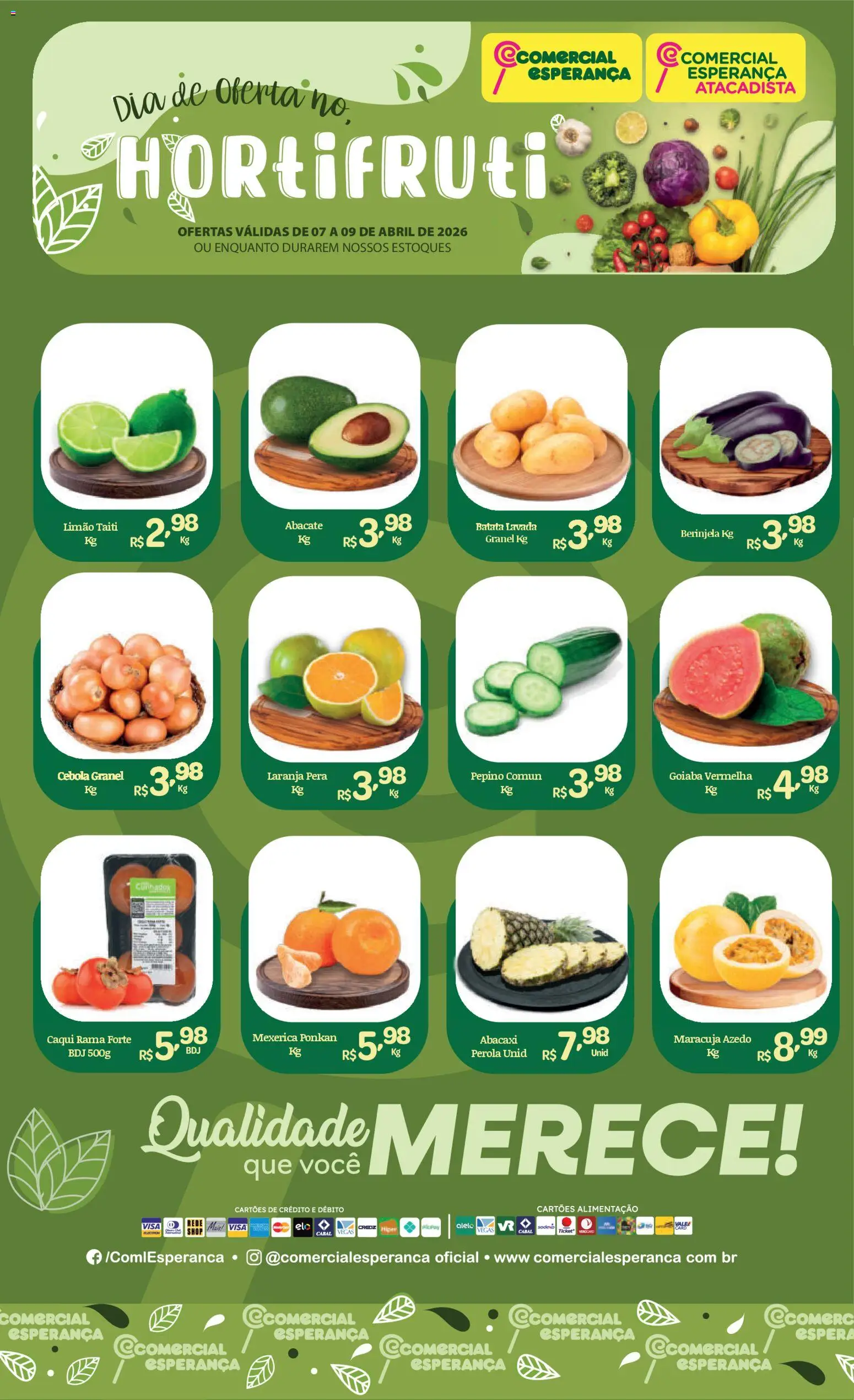 Comercial Esperança Folheto - válido de 07.04.2026 | Página: 1 | Produtos: Caqui, Maracujá, Pera, Batata
