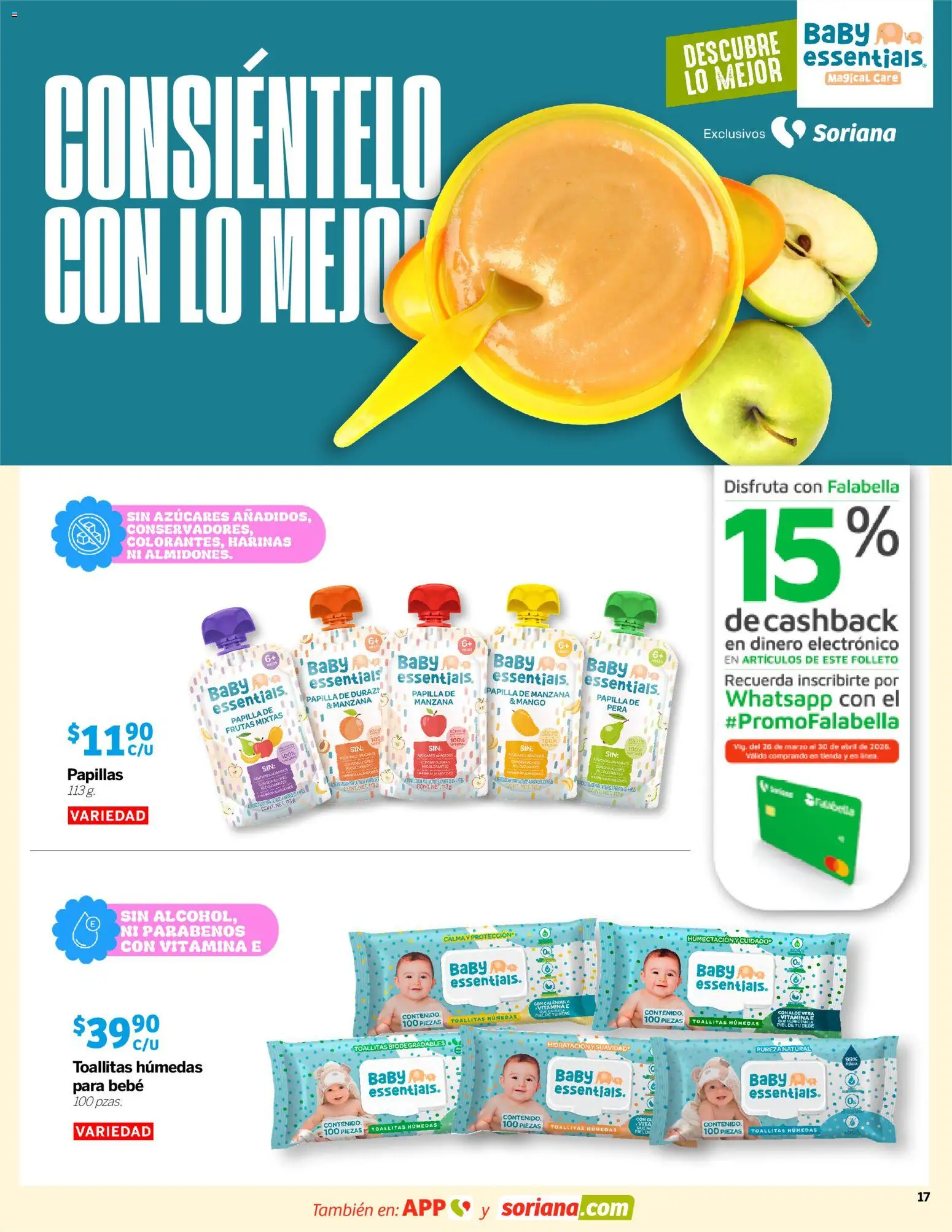 Nuevas ofertas de Soriana válidas en toda la República Mexicana desde el 26.03.2026. ¡Encuentra las mejores ofertas en Soriana Descubre lo mejor Súper Nacional! | Página: 17 | Productos: Pera, Manzana, Toallitas húmedas, Mango