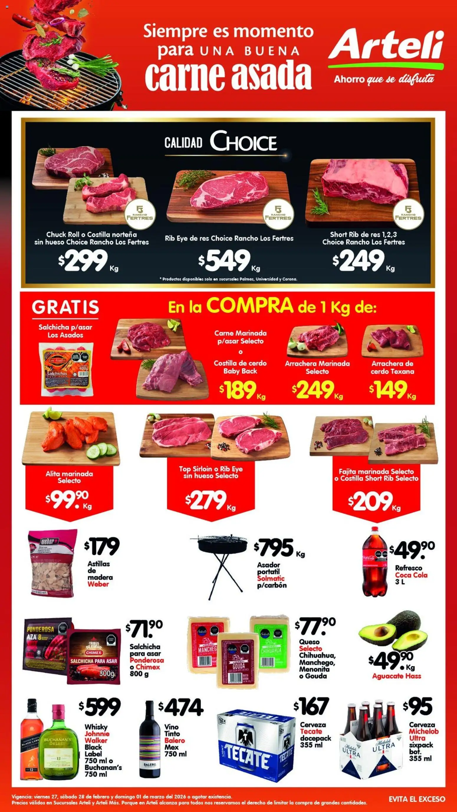 Nuevas ofertas de Arteli válidas en toda la República Mexicana desde el 27.02.2026. ¡Encuentra las mejores ofertas en Arteli folleto Carnes & Cortes! | Página: 1 | Productos: Aguacate, Cerdo, Top, Vino