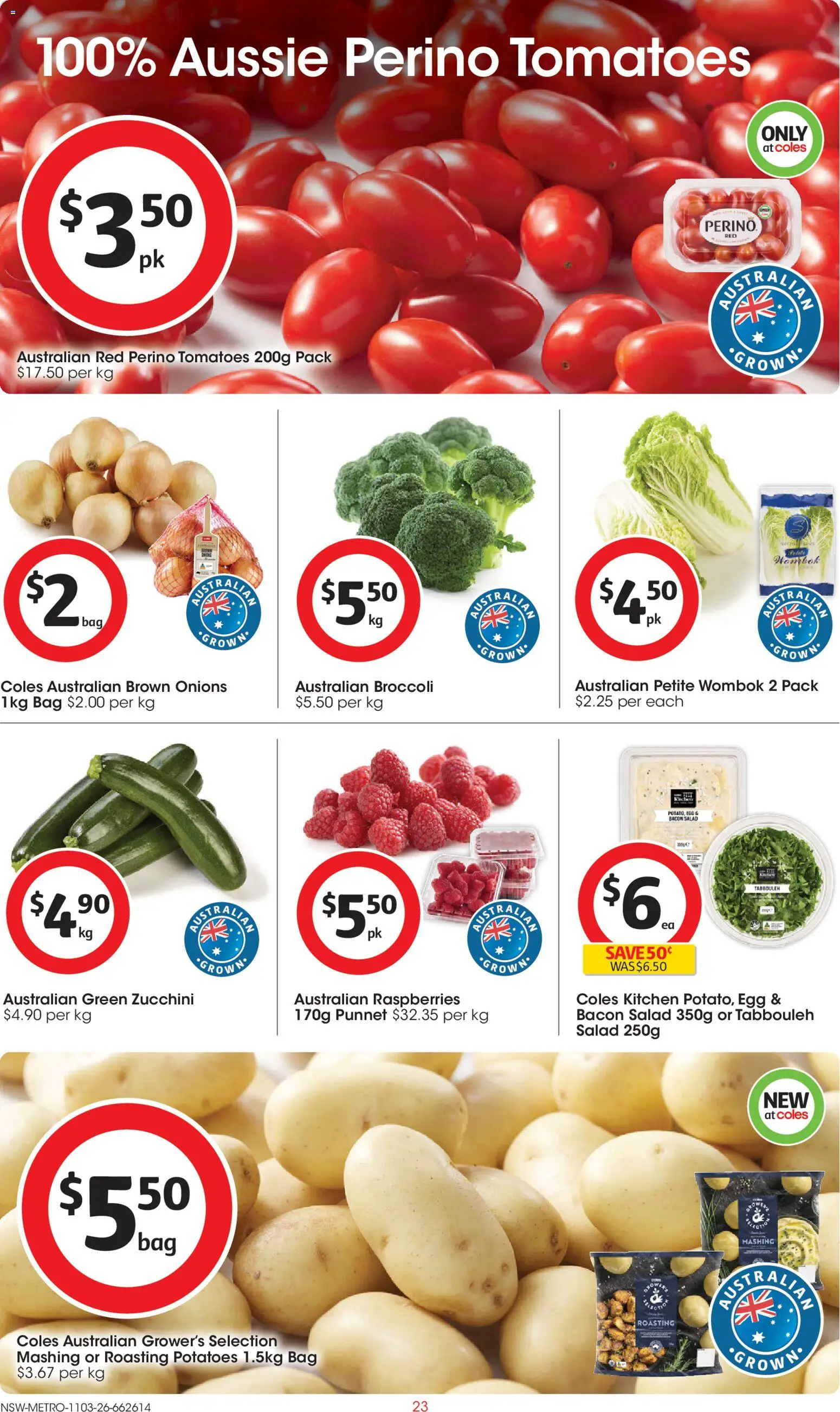 Coles catalogue - valid from 11.03.2026 | Page: 23 | Products: Tomatoes, Potatoes, Onions, Zucchini