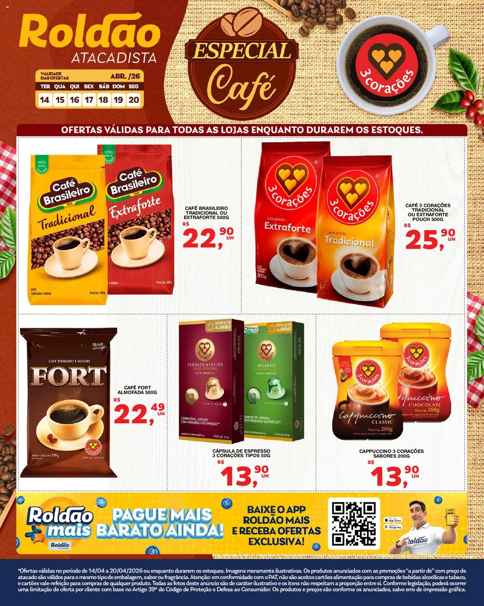 Roldão Folheto - válido de 14.04.2026 | Página: 1 | Produtos: Almofada, Café, Chocolate, Base