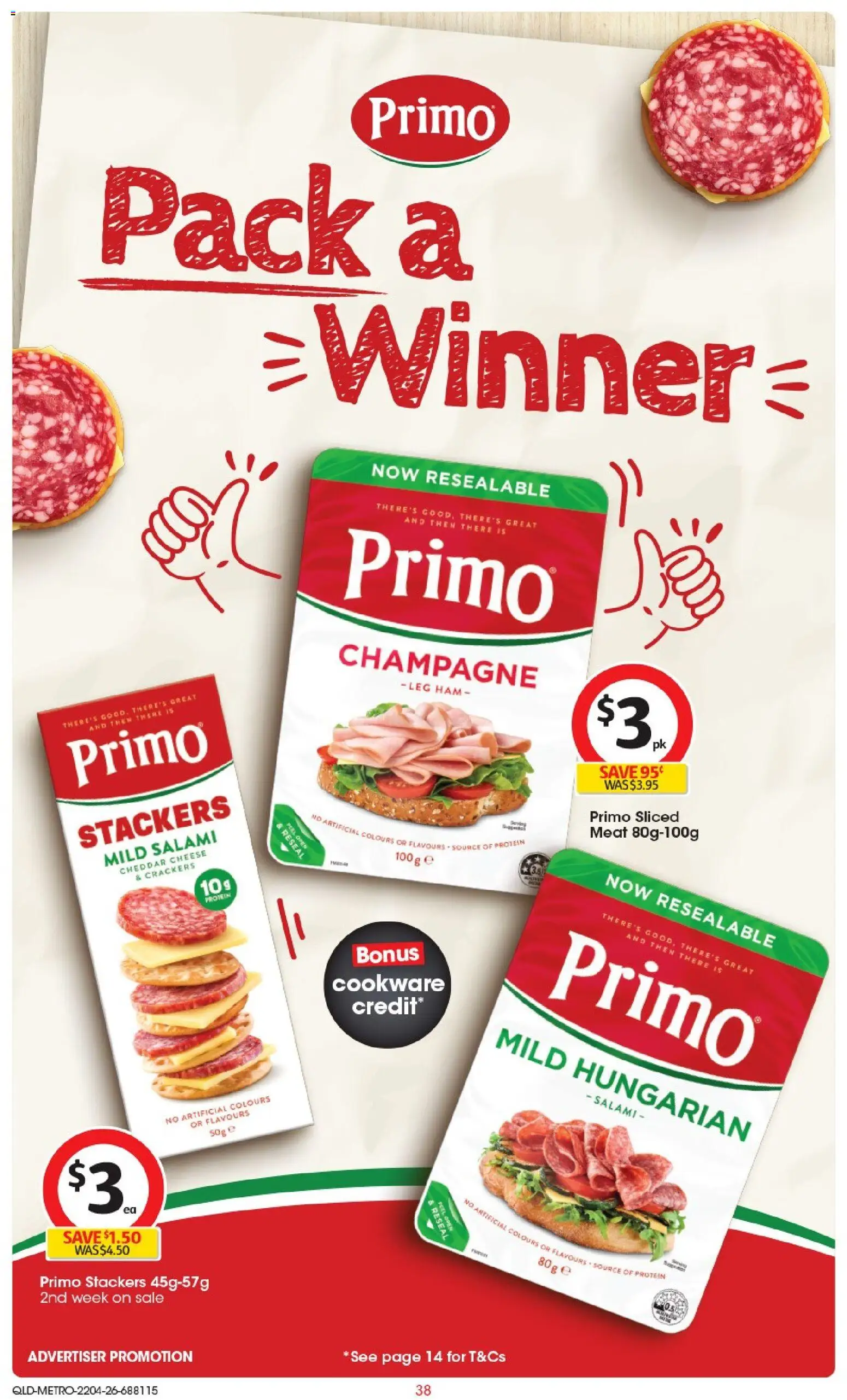 Coles catalogue - valid from 22.04.2026 | Page: 38 | Products: Crackers, Salami, Ham, Cookware