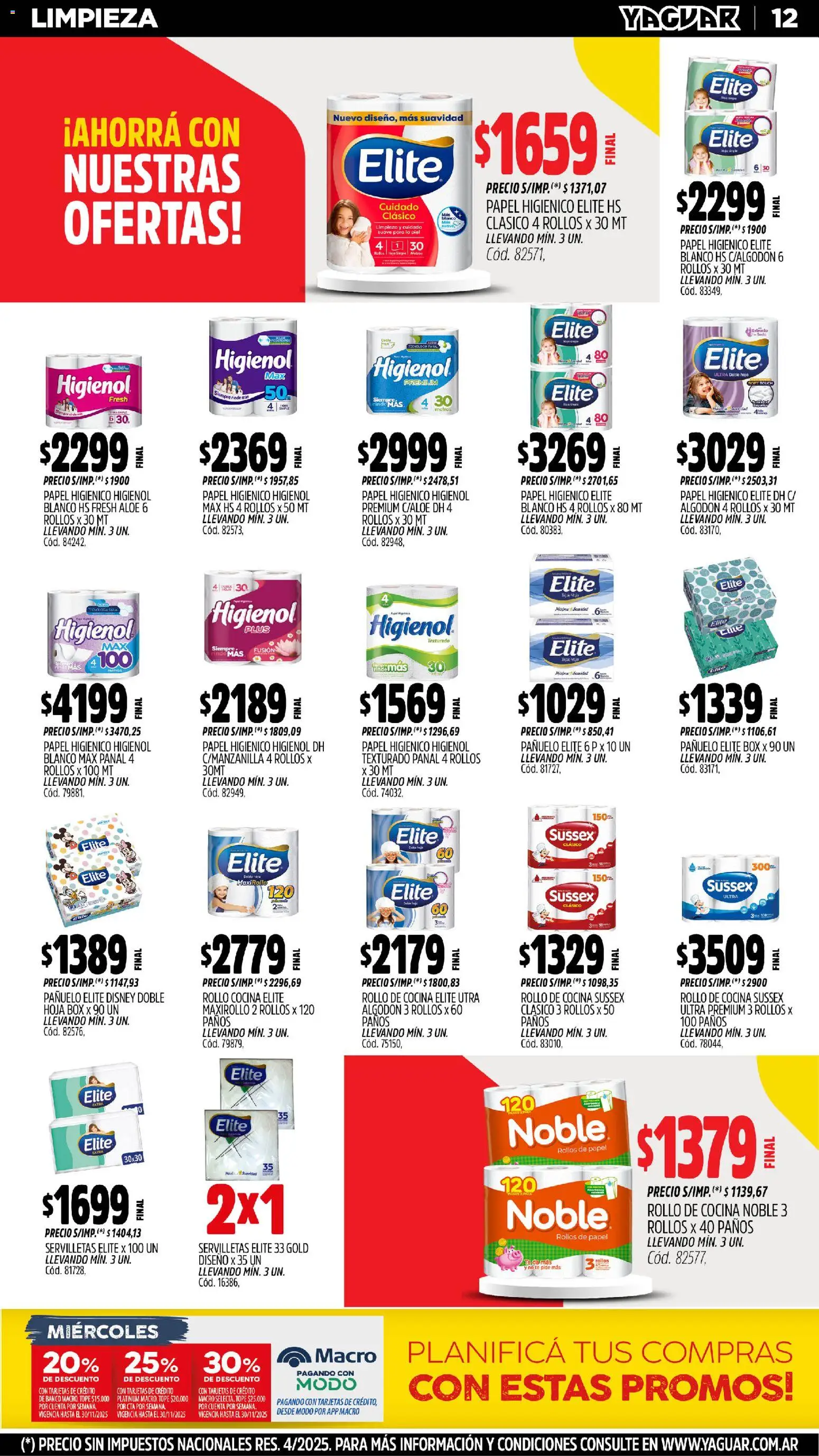 Yaguar - Mendoza │ válido desde el 17.11.2025 | Página: 13 | Productos: Algodón, Banco, Servilletas, Té