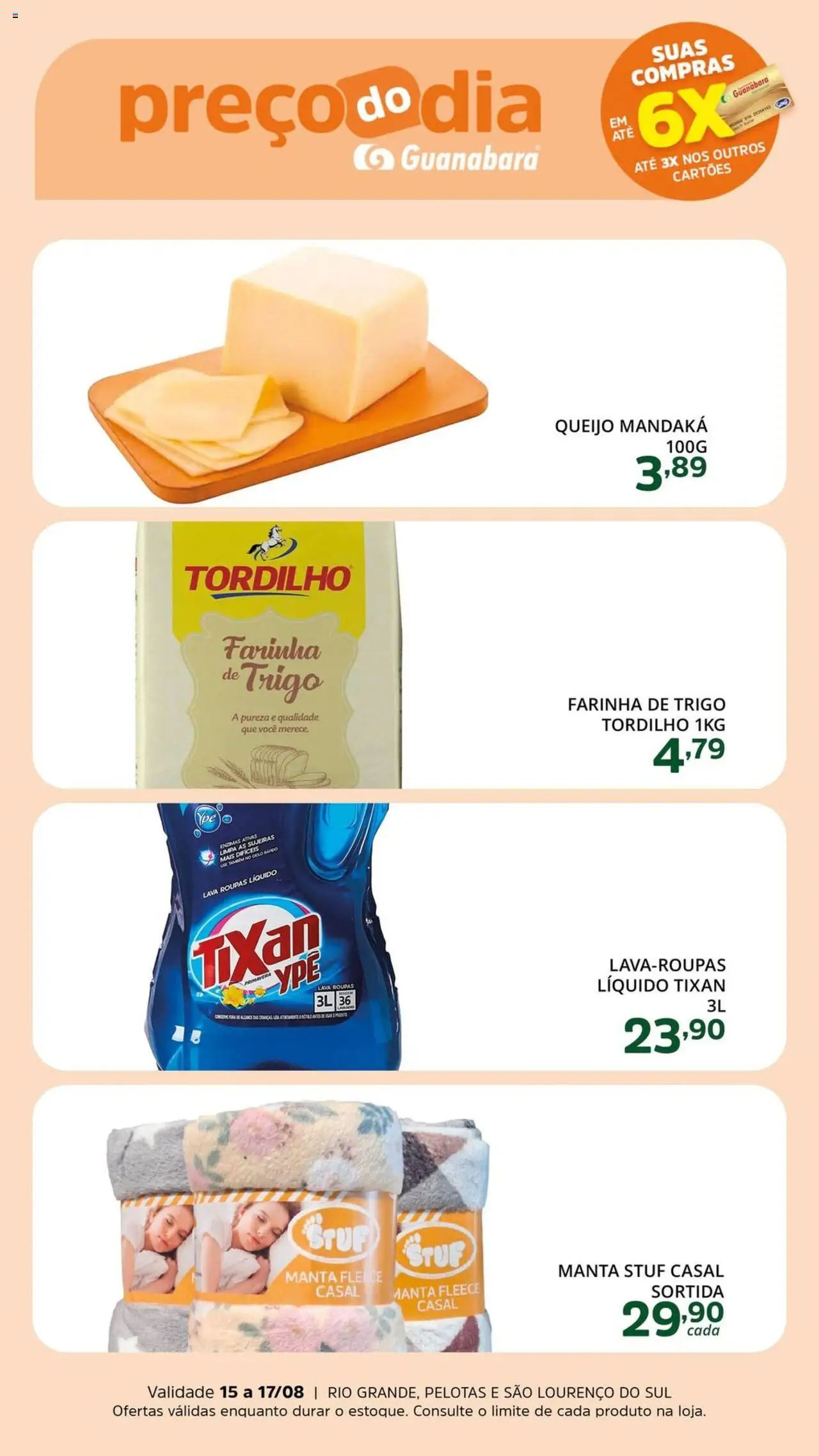 Supermercado Guanabara Folheto - válido de 15.08.2025 | Página: 1 | Produtos: Farinha de trigo, Queijo, Roupas