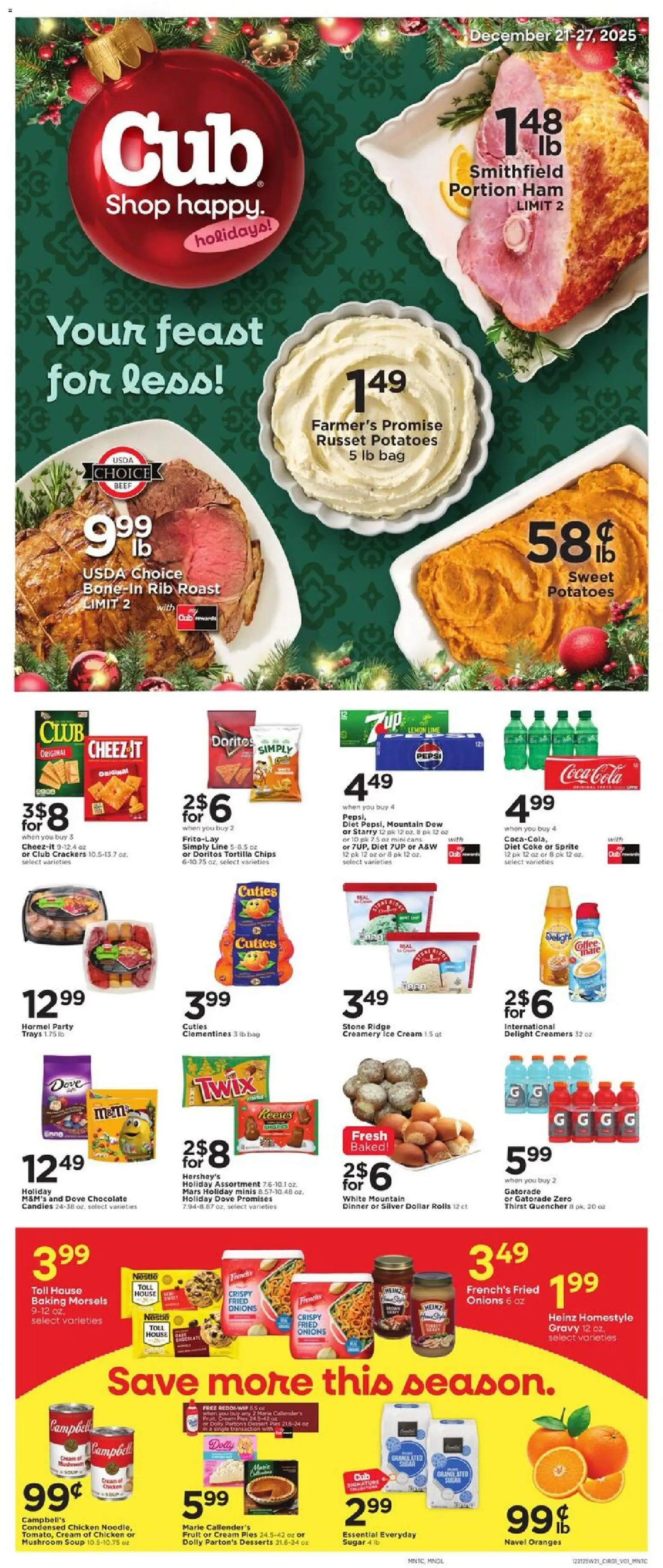 Cub Foods Weekly Ad - valid from 21.12.2025 | Page: 1 | Products: Ridge, Potatoes, Sugar, Bag