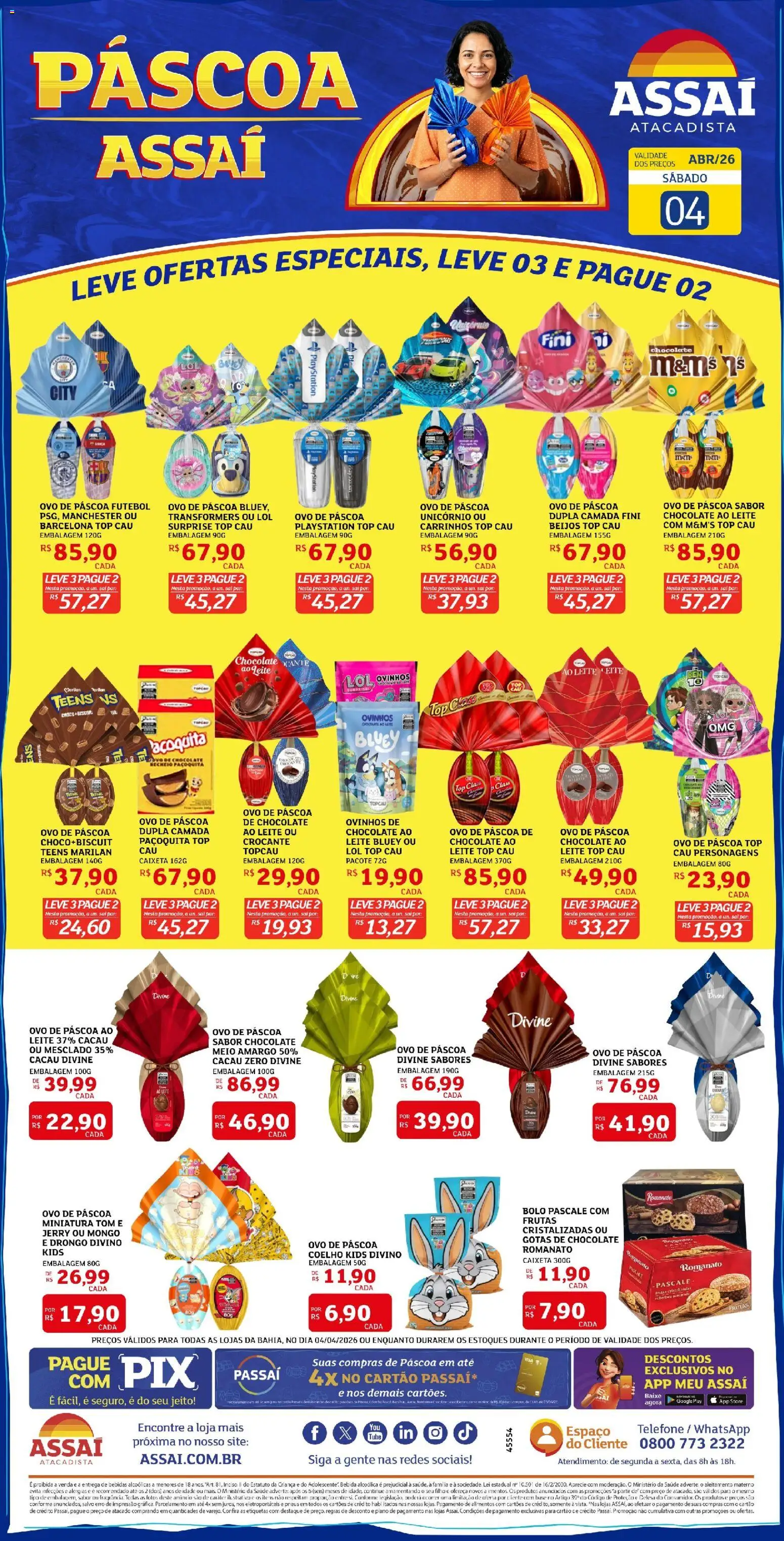 Assaí Atacadista Folheto - válido de 04.04.2026 | Página: 1 | Produtos: Ovo de páscoa, Pneus, Bolo, Telefone