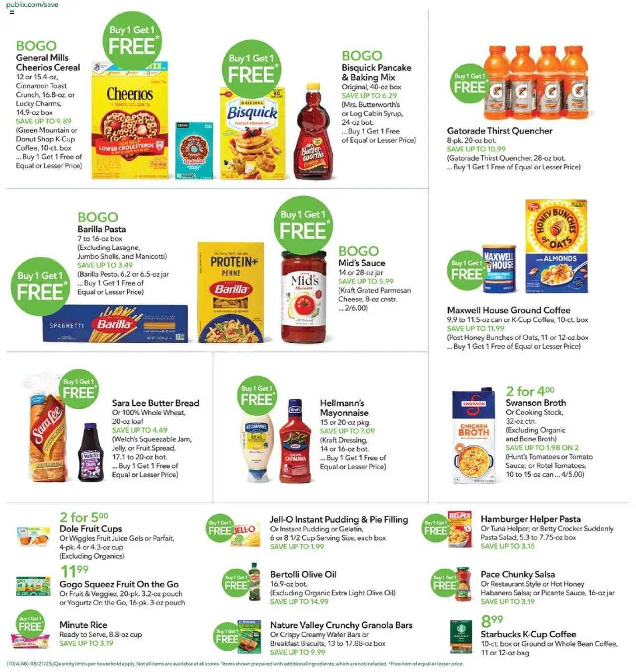 Publix Weekly Ad - valid from 20.08.2025 | Page: 10 | Products: Juice, Pasta, Mayonnaise, Bag