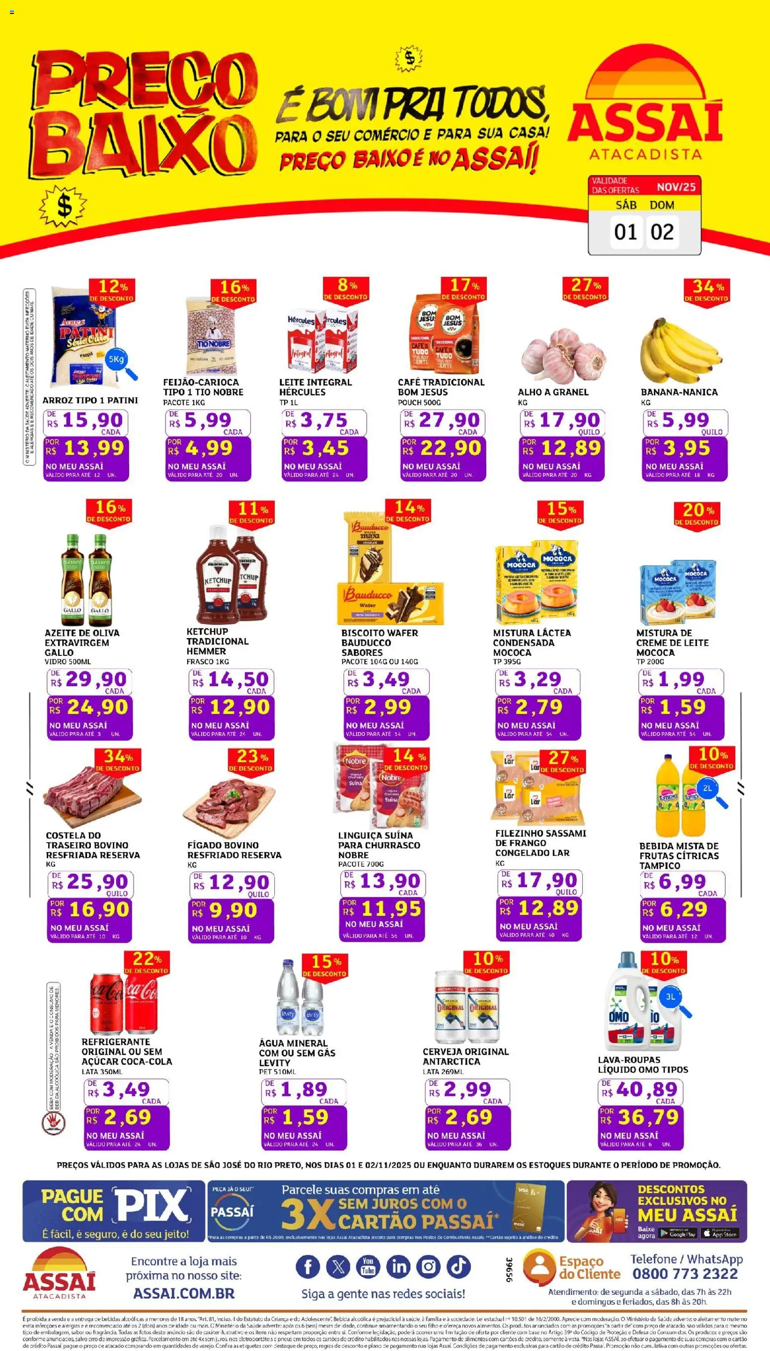 Assaí Atacadista Folheto - válido de 01.11.2025 | Página: 1 | Produtos: Leite integral, Café, Arroz, Ketchup