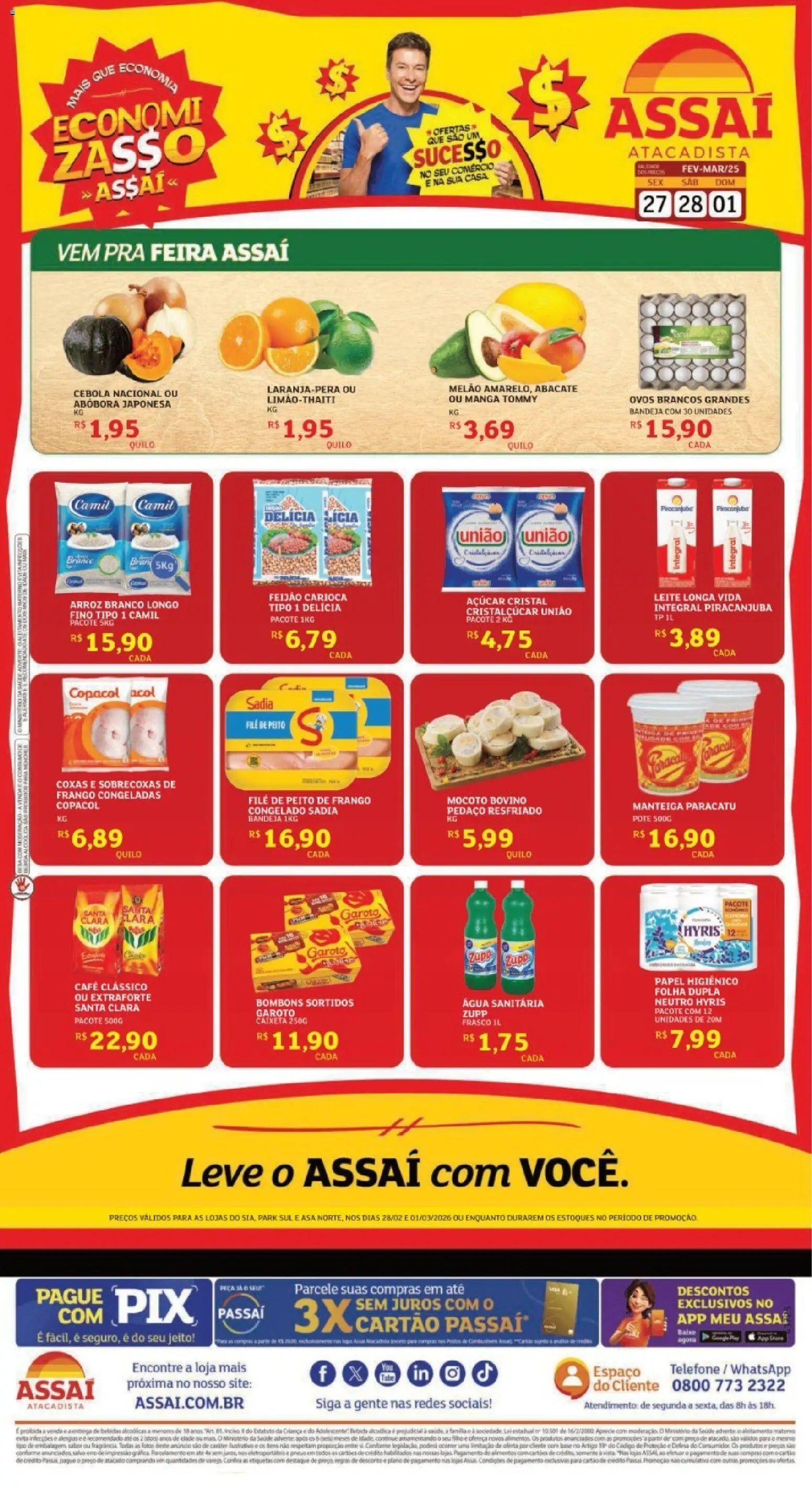 Assaí Atacadista Folheto - válido de 27.02.2026 | Página: 1 | Produtos: Base, Frango, Papel higiênico, Água sanitária