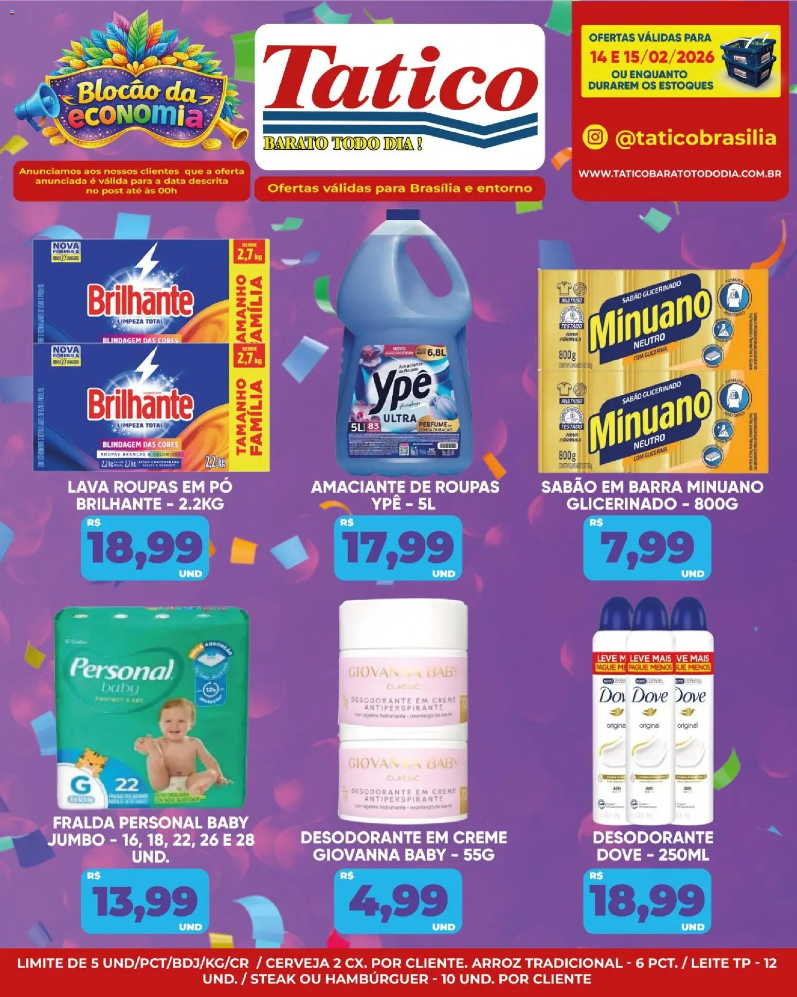 Tatico Folheto - válido de 14.02.2026 | Página: 13 | Produtos: Sabão em barra, Perfume, Amaciante de roupas, Leite