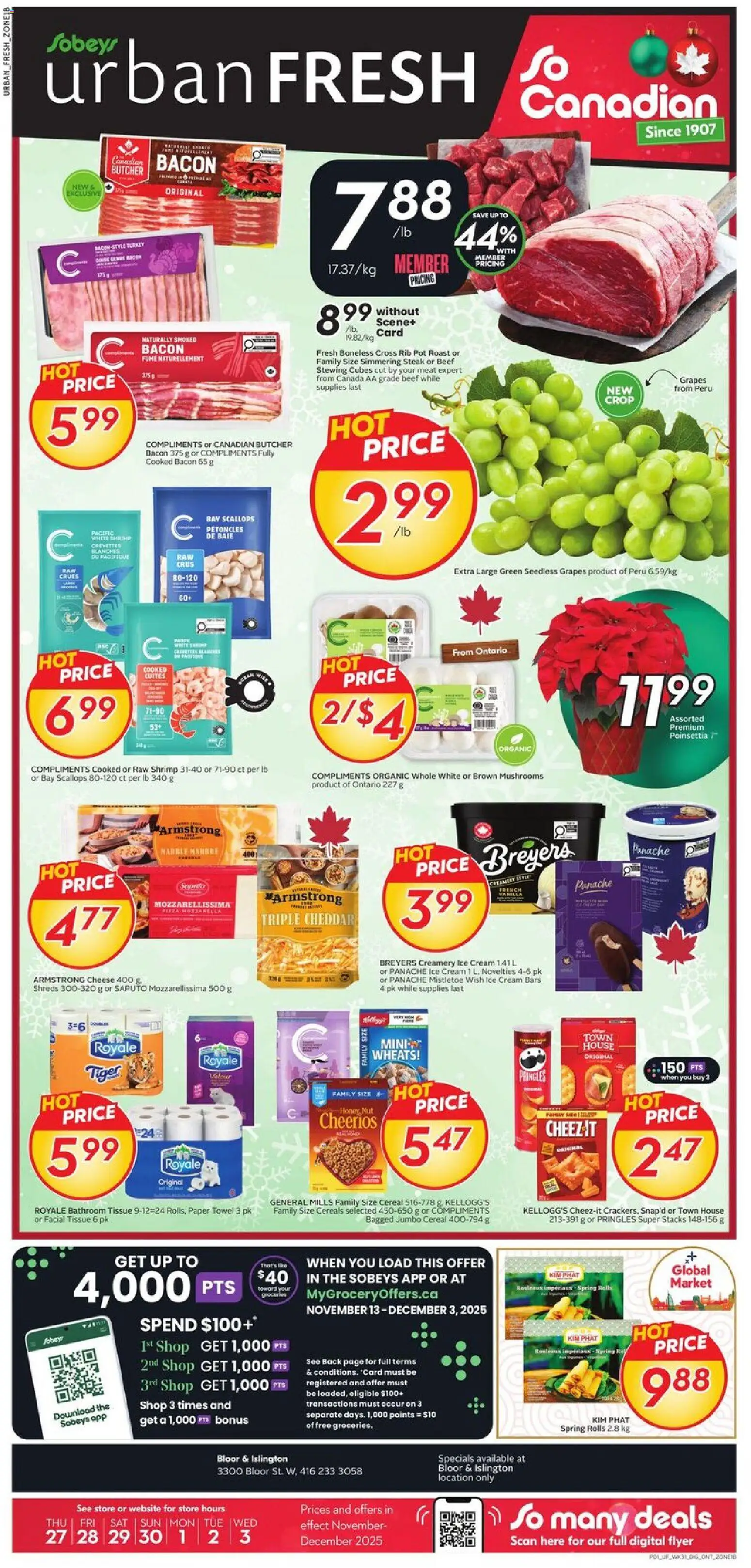 Sobeys flyer valid from 27.11.2025 | Page: 3 | Products: Beef, Cereals, Cream, Cheese