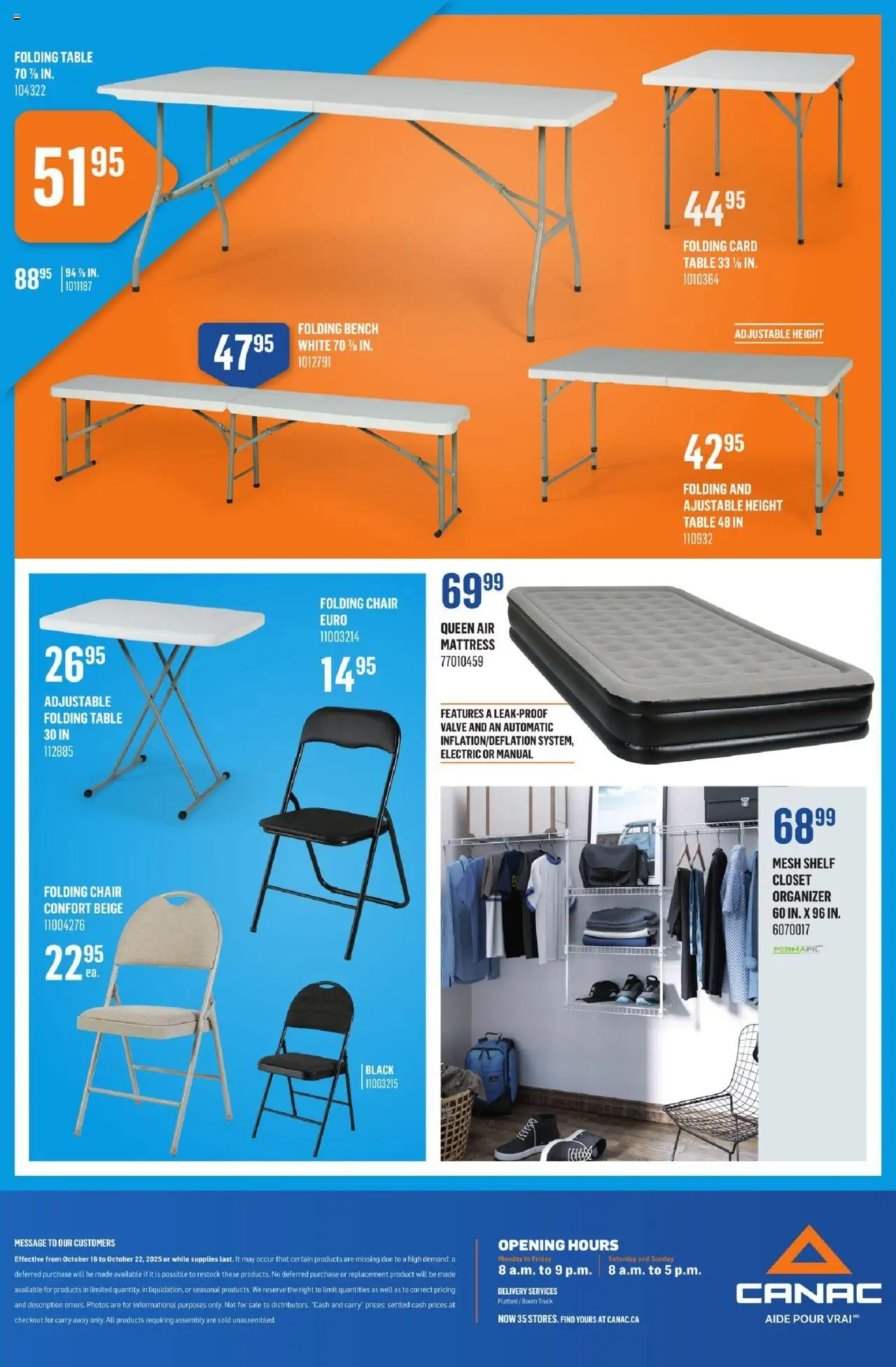 Canac flyer valid from 16.10.2025 | Page: 15 | Products: Mattress, Shelf, Table, Chair