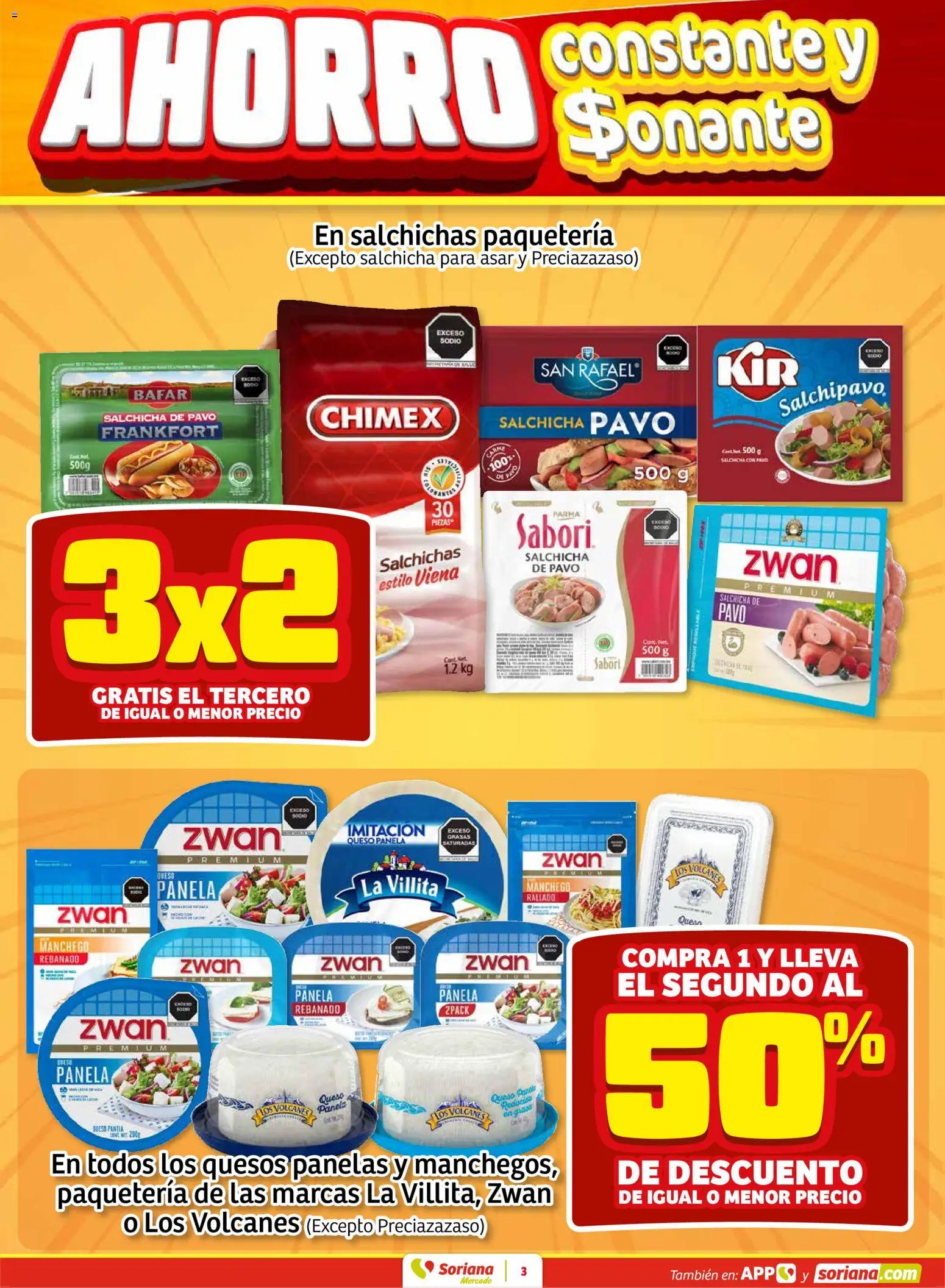 Nuevas ofertas de Soriana válidas en toda la República Mexicana desde el 08.01.2026. ¡Encuentra las mejores ofertas en Soriana - Fin de Semana Mercado: Tamaulipas! | Página: 3 | Productos: Salchicha, Queso