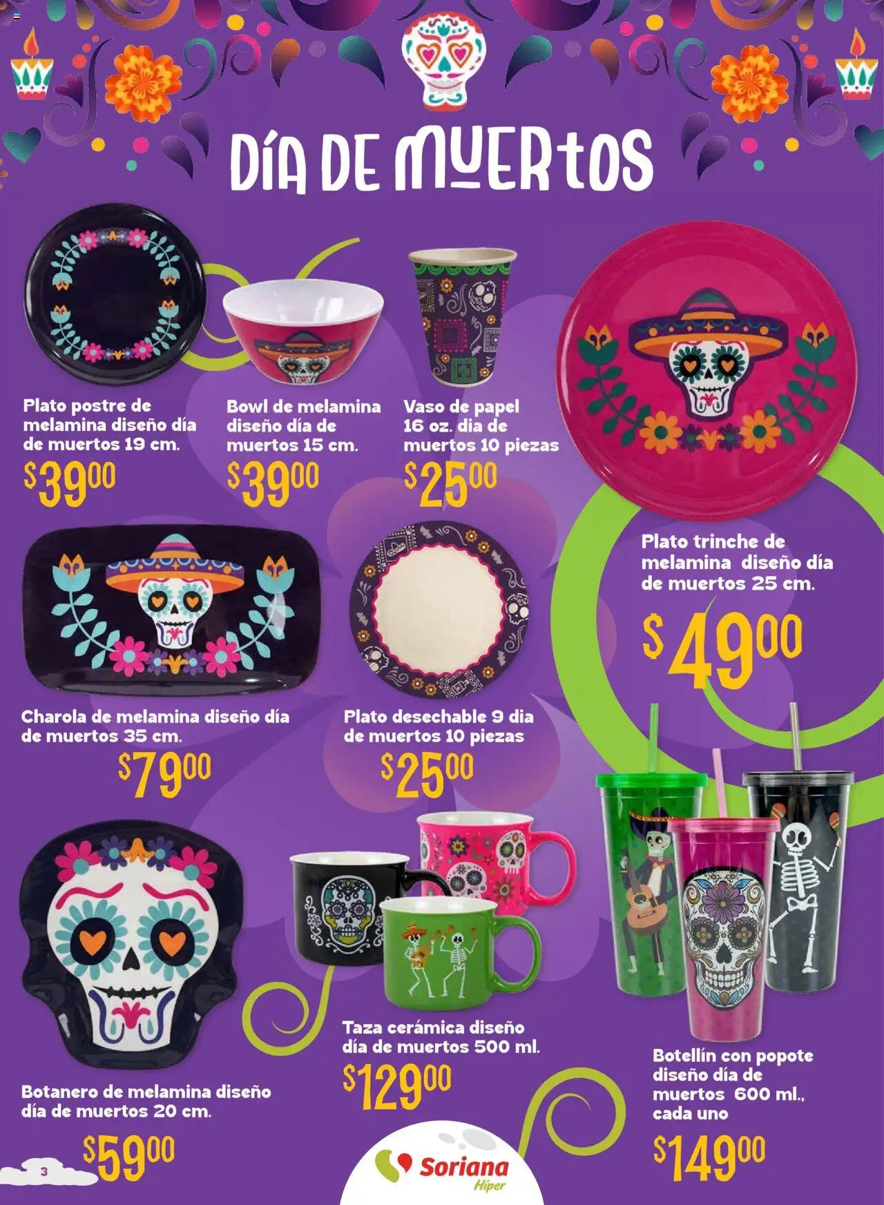 Nuevas ofertas de Soriana válidas en toda la República Mexicana desde el 25.09.2025. ¡Encuentra las mejores ofertas en Soriana - Halloween y Día de Muertos Híper Nacional! | Página: 3 | Productos: Taza, Bowl
