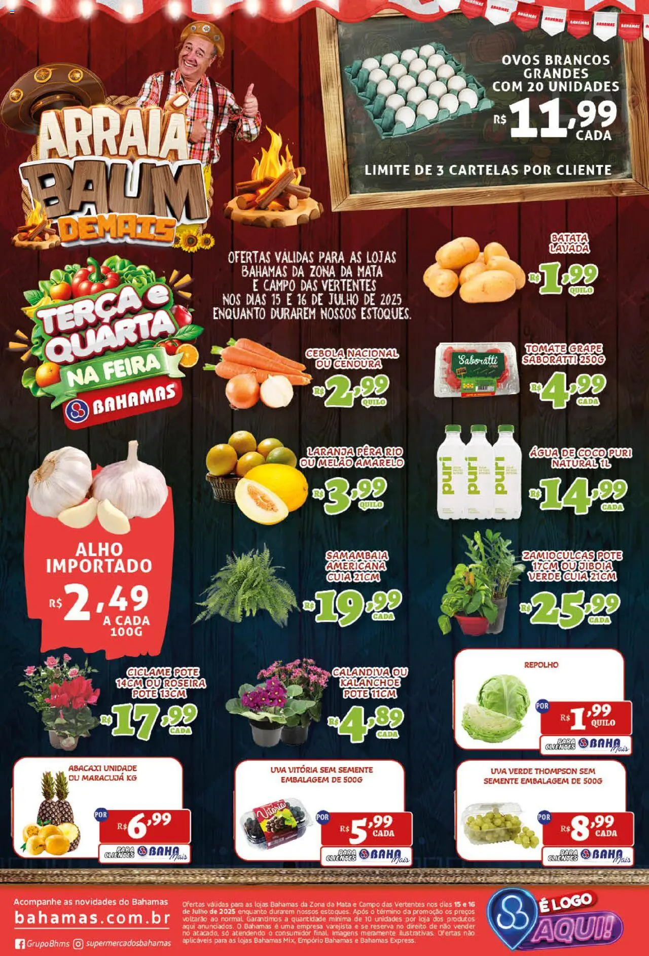 Bahamas Supermercados Folheto - válido de 15.07.2025 | Página: 1 | Produtos: Maracujá, Alho, Cebola, Batata