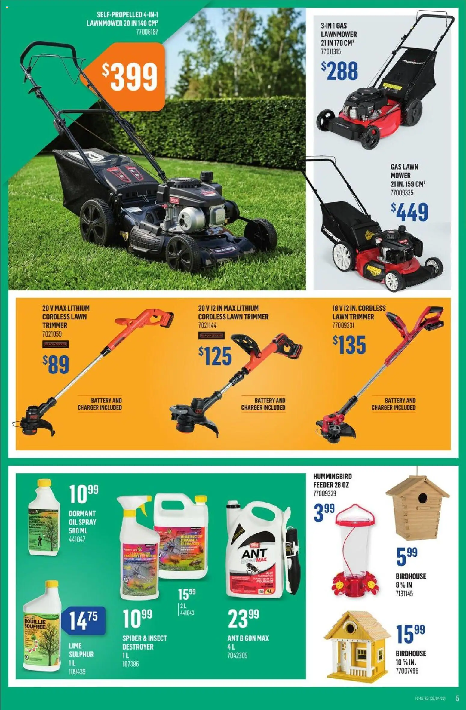Canac flyer valid from 09.04.2026 | Page: 5 | Products: Mower, Battery, Oil