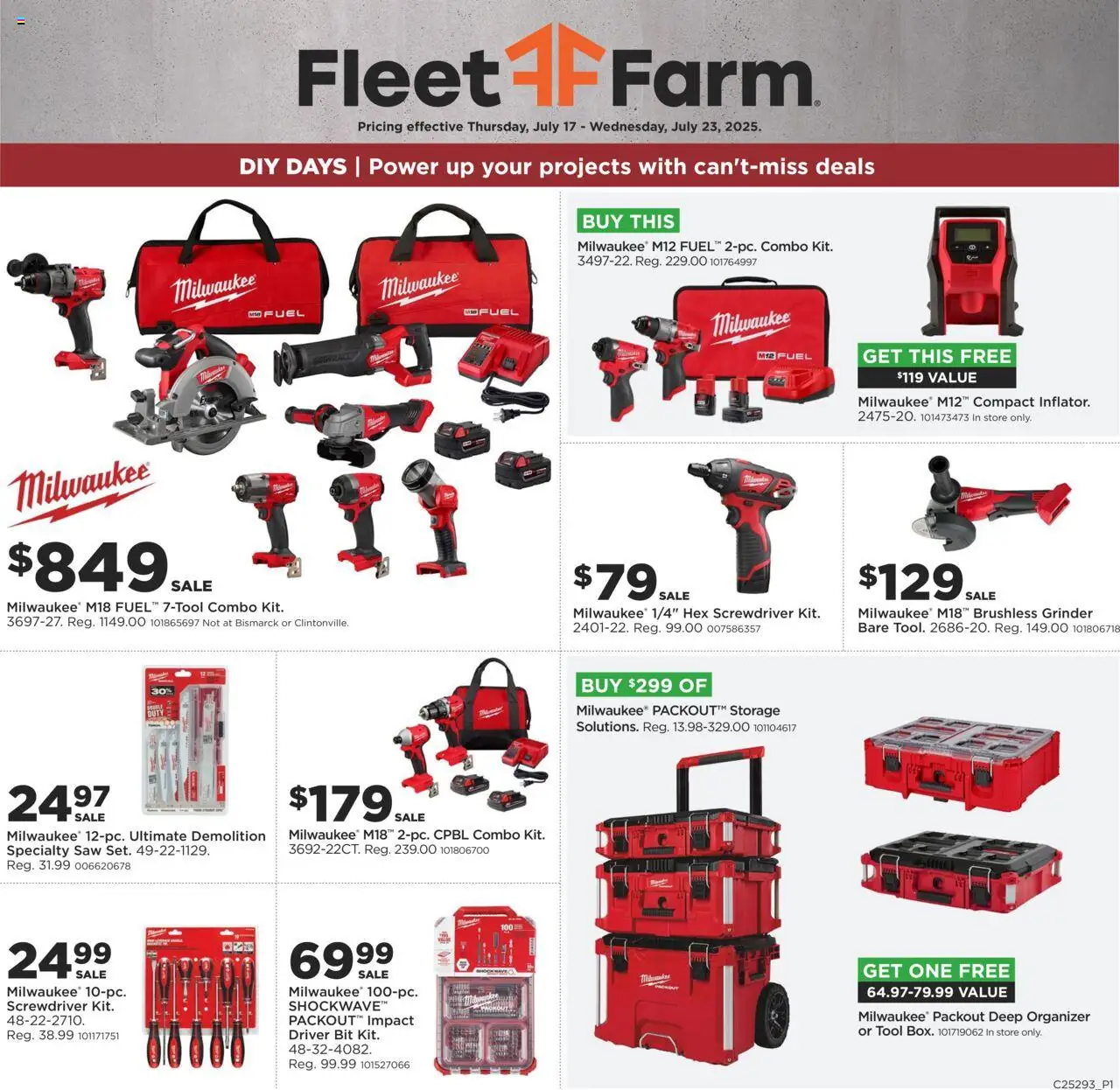 Mills Fleet Farm DIY Days  - valid from 17.07.2025 | Page: 1 | Products: Saw, Screwdriver, Grinder