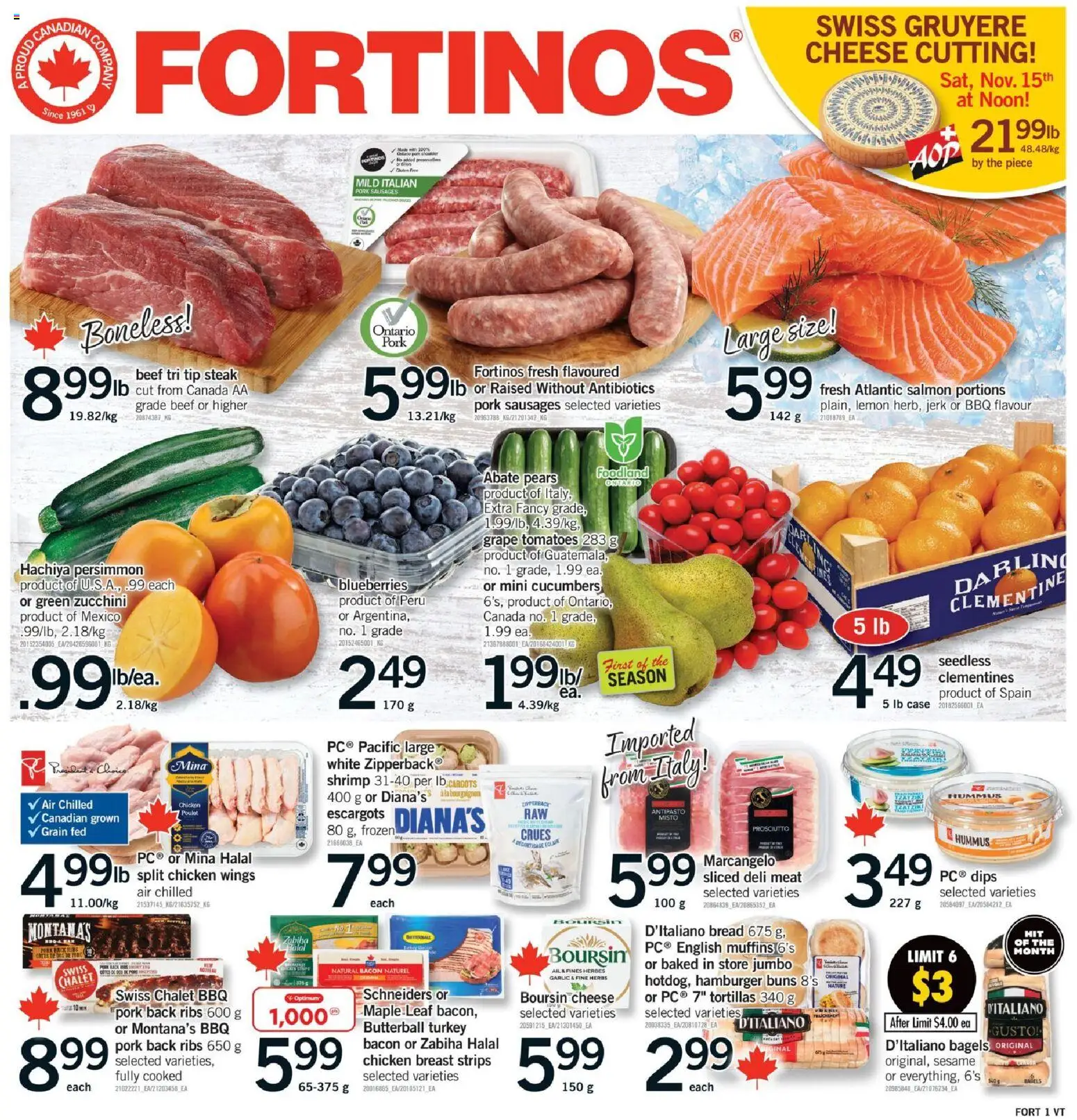 Fortinos flyer valid from 13.11.2025 | Page: 1 | Products: Chicken wings, Case, Chicken, Pork