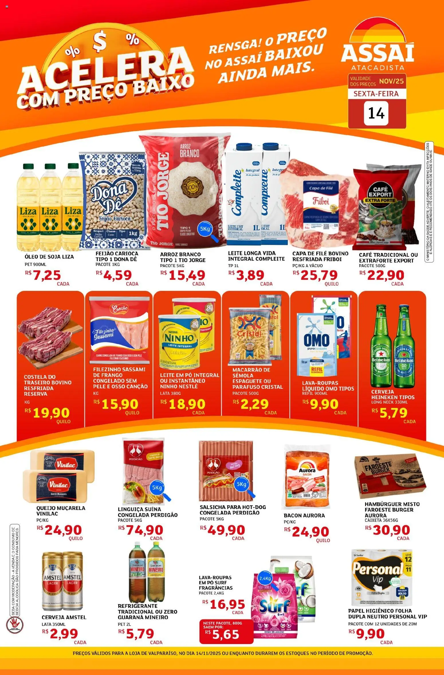 Assaí Atacadista Folheto - válido de 14.11.2025 | Página: 1 | Produtos: Feijão, Cerveja, Baixo, Copos